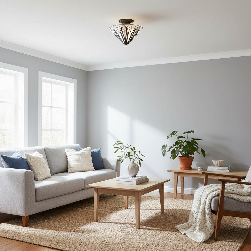 TF Astoria Decorative Stained Glass Semi Flush Light – Art Deco Ceiling Fixture for Entryways & Lounges