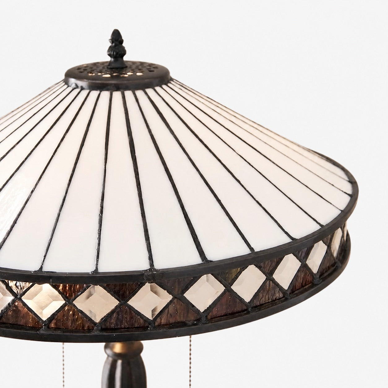TF Fargo Geometric Tiffany Style Lamp — Amber and Cream Glass Accent Lighting for Bedroom or Study