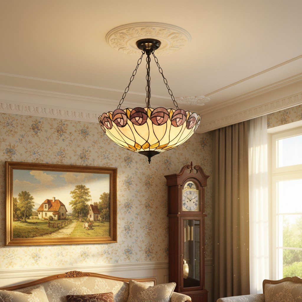 TF Hutchinson Tiffany Pendant Light - Inverted Art Glass Adjustable Pendant Light for Home