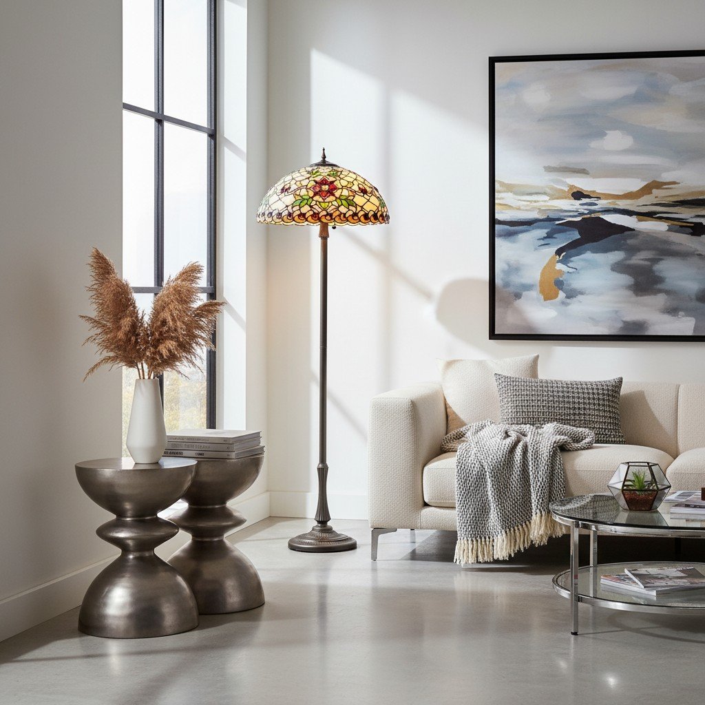 TF Angelique Style Floor Lamp – Handcrafted Glass Shade with Warm Ambience