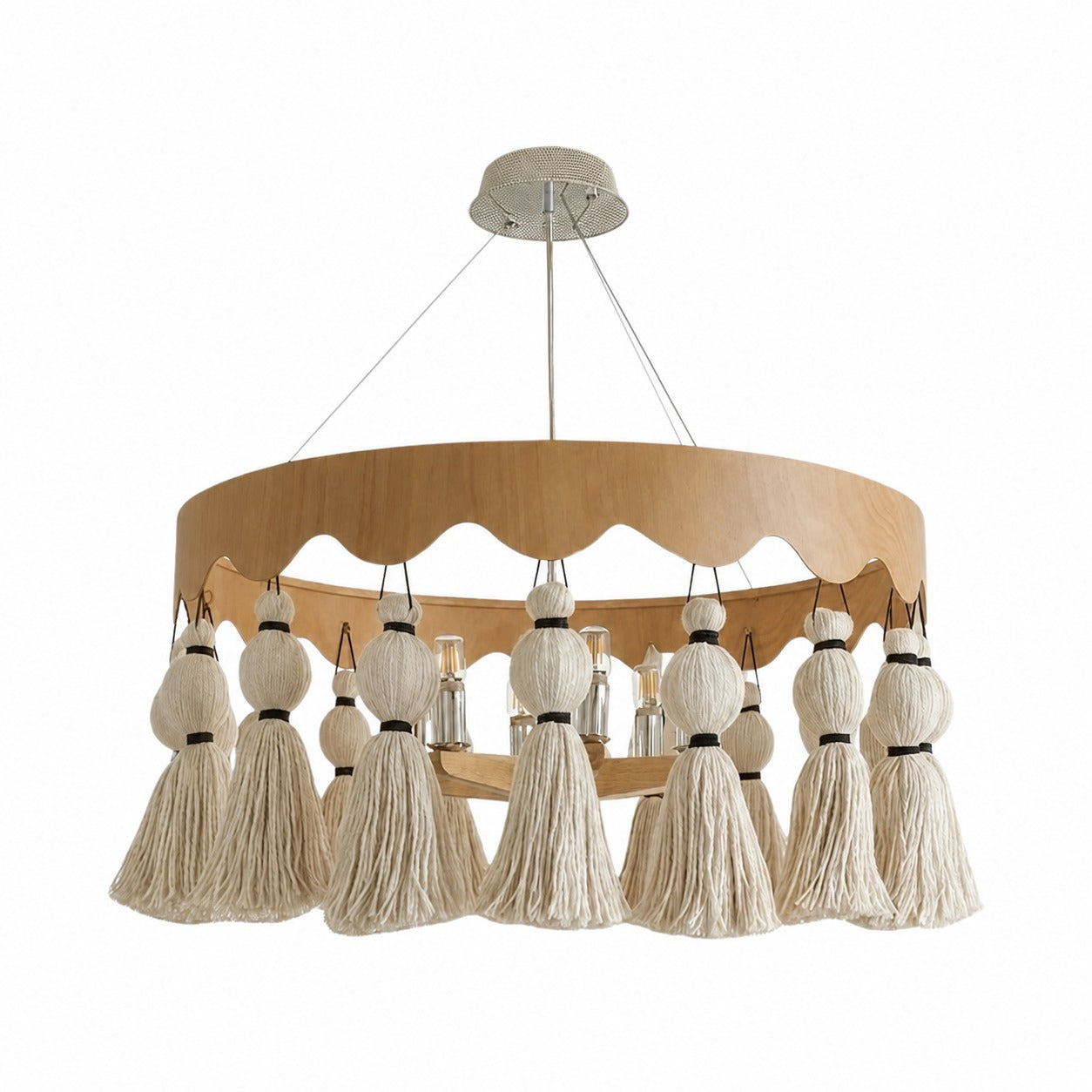 FringeAura Boho Tassel Chandelier - Large Cotton Fringe Chandelier for Dining and Living Room