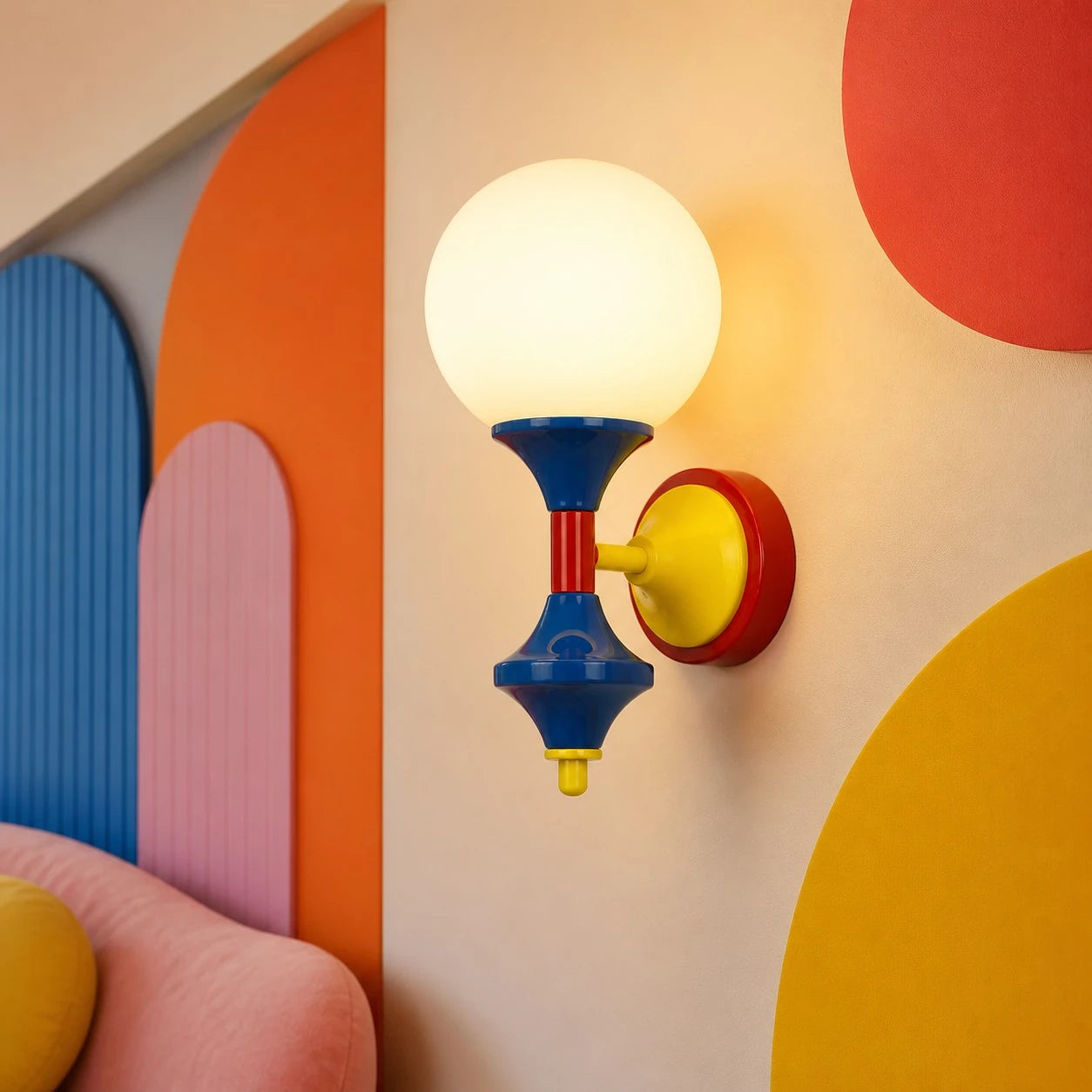 Style B color-block wall sconce in a playful interior