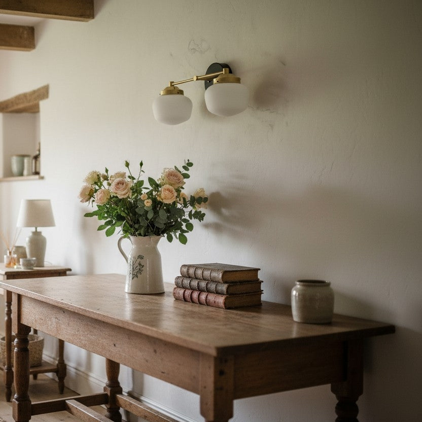 Opalume Glass Art Deco Vanity Light - Bathroom Wall Sconce with White Glass Shades