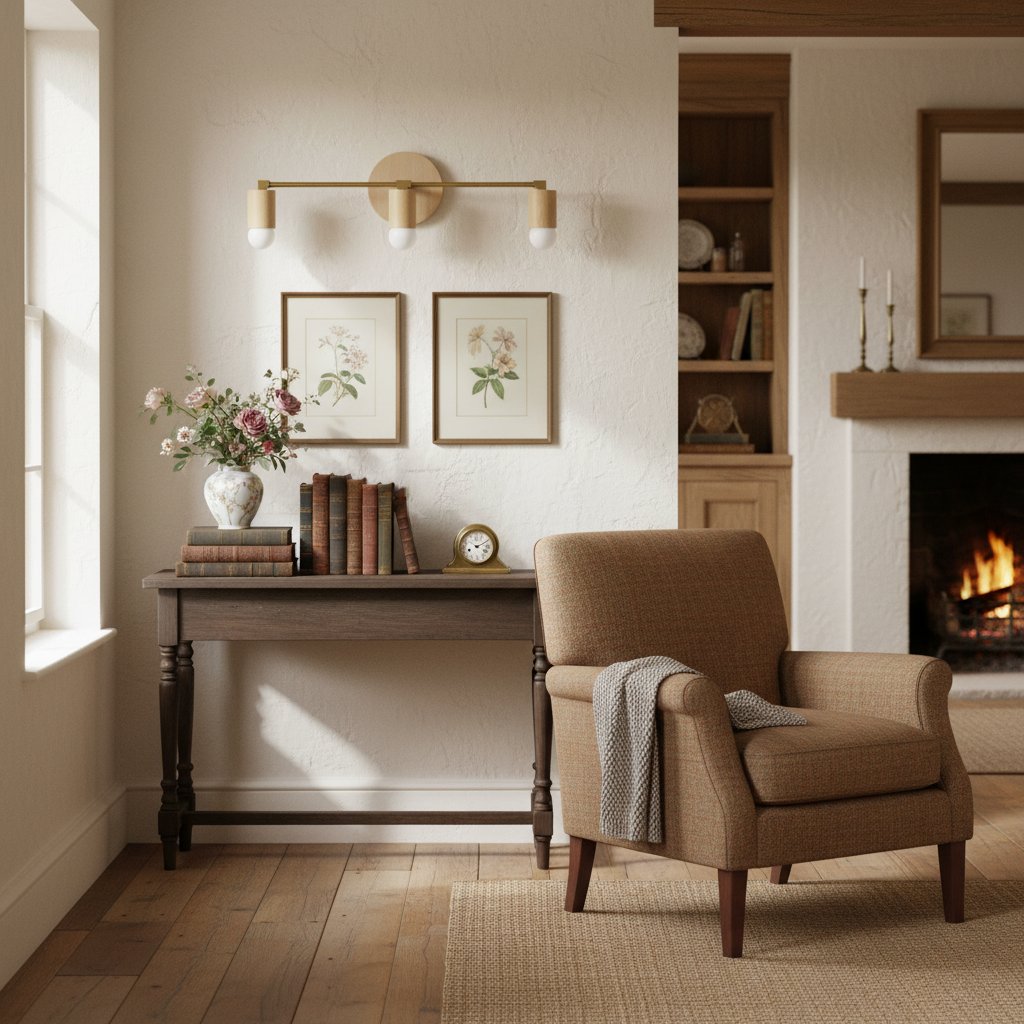 Lumen Woodgrain Frame Boho Wall Lamp – Multi Finish Vanity Lighting Solution