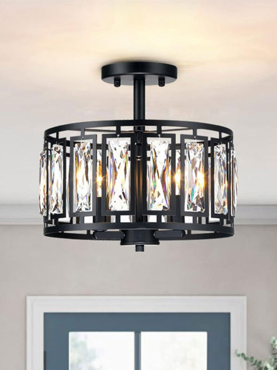 Industrial  Crystal Drum Ceiling Lamp - Entrance Glass Flush Mount Light