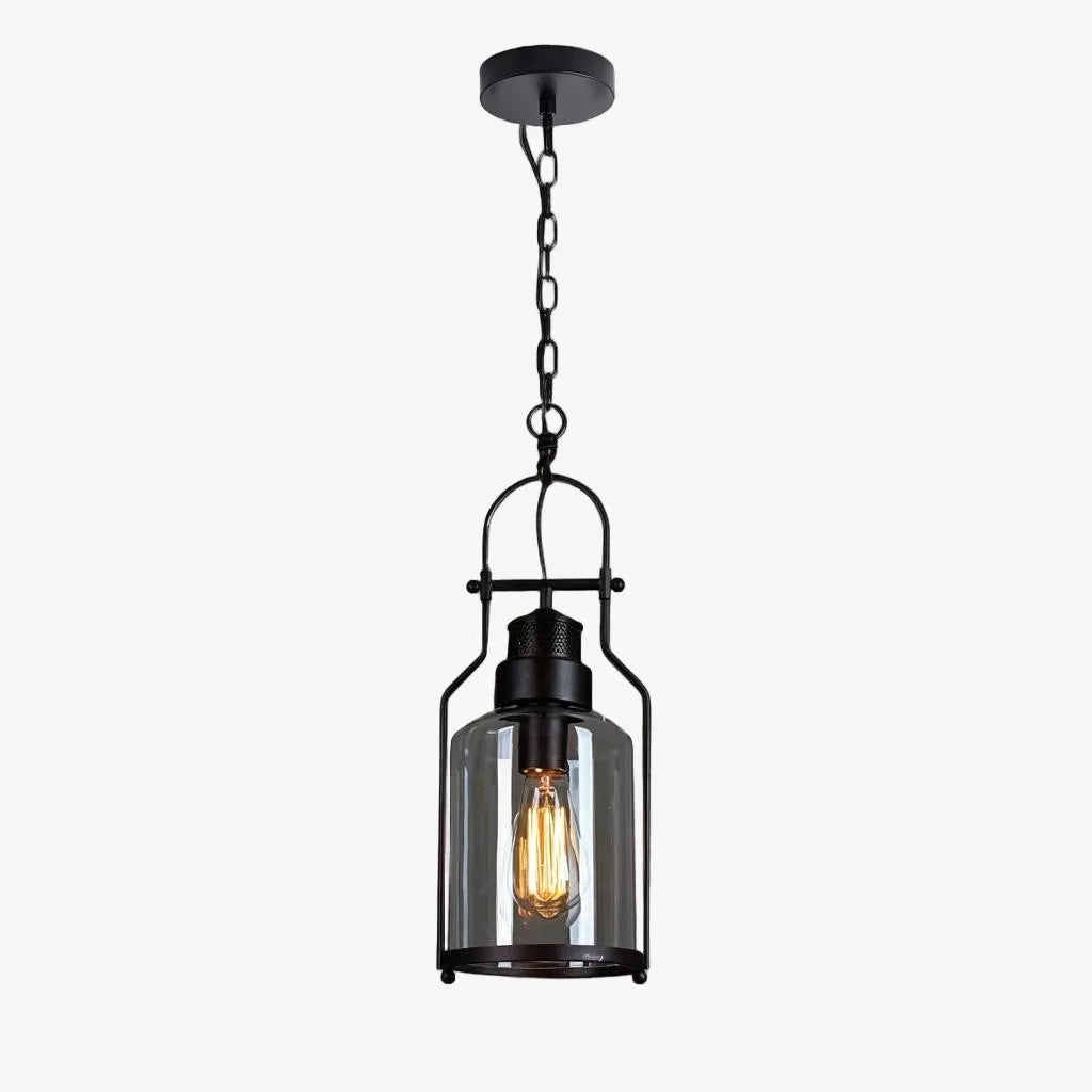 Black Bell Jar Cylinder Glass Pendant Light – Rustic Industrial Design