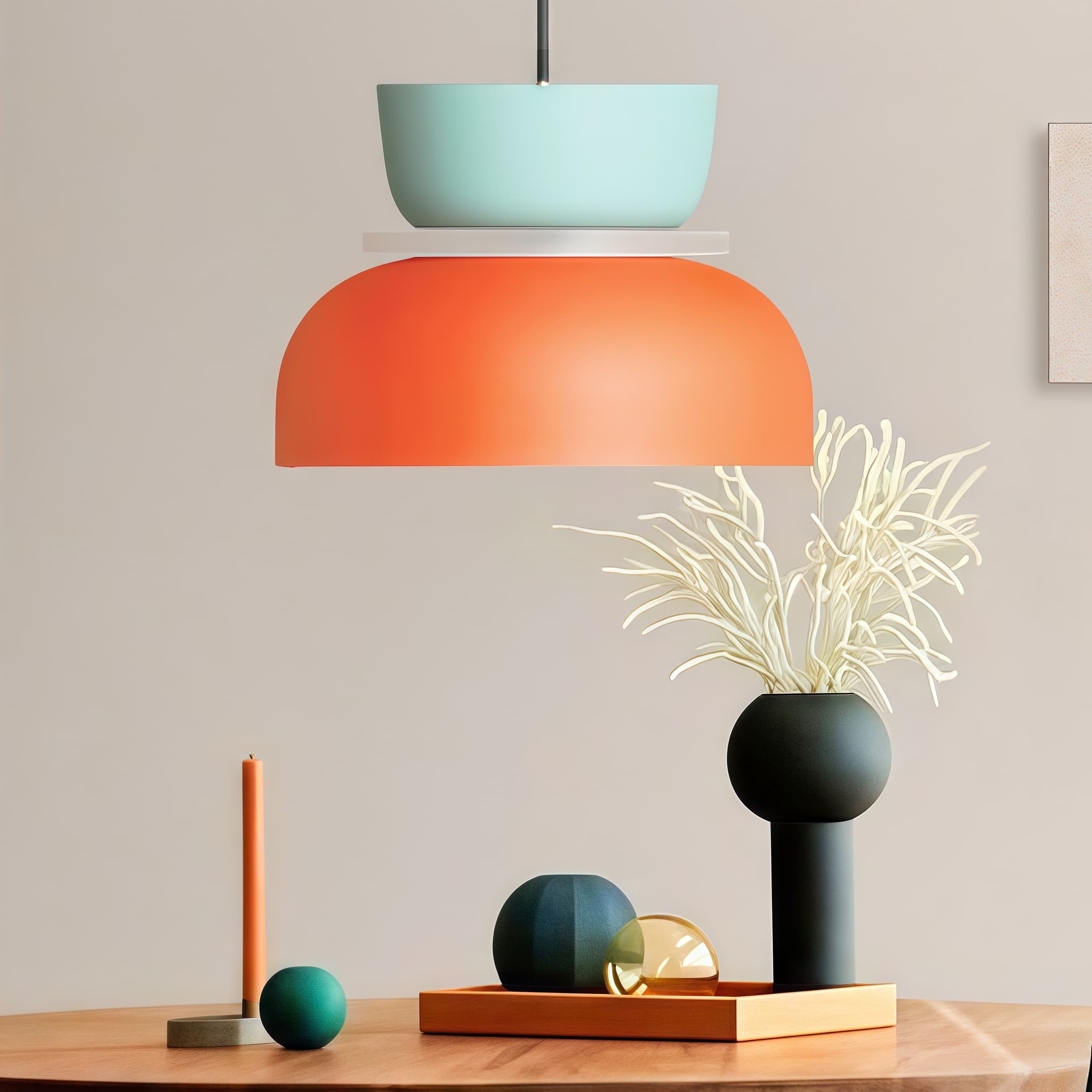 Nordic Style Macaron Pendant Light - Modern Color Block Bowl Shade Lamp