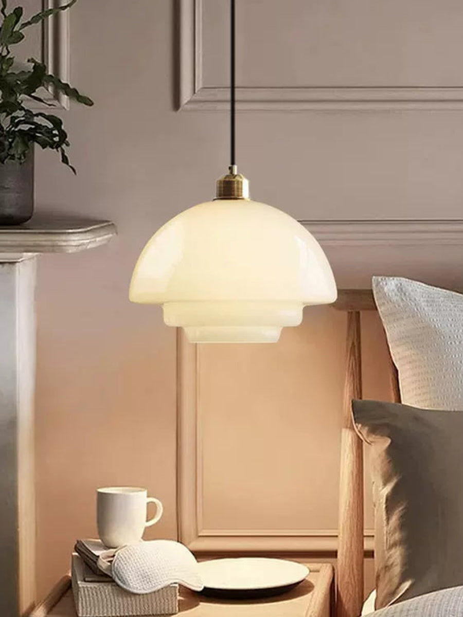 Modern Cream Art Deco Milk Glass Pendant Light