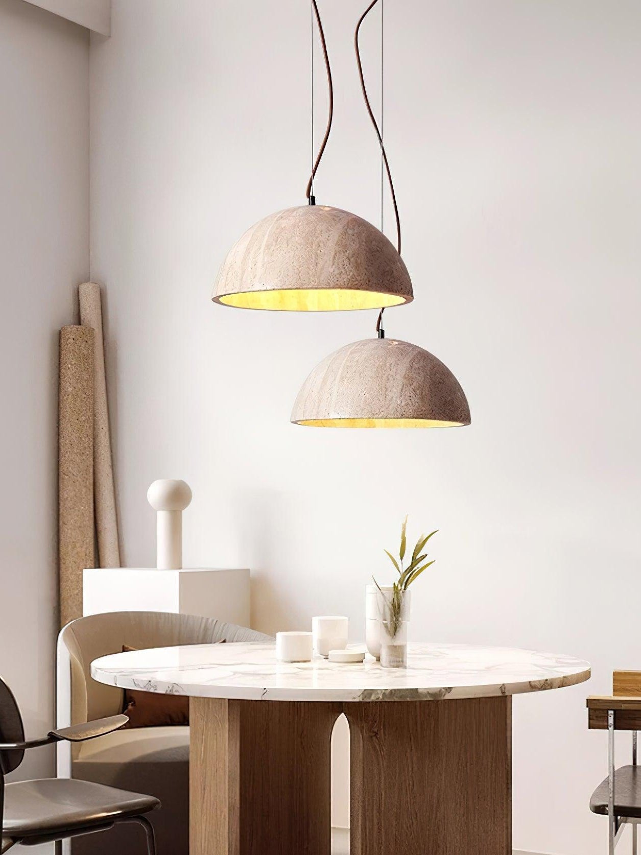 Modern Minimalist Travertine Hemisphere Pendant Lamp