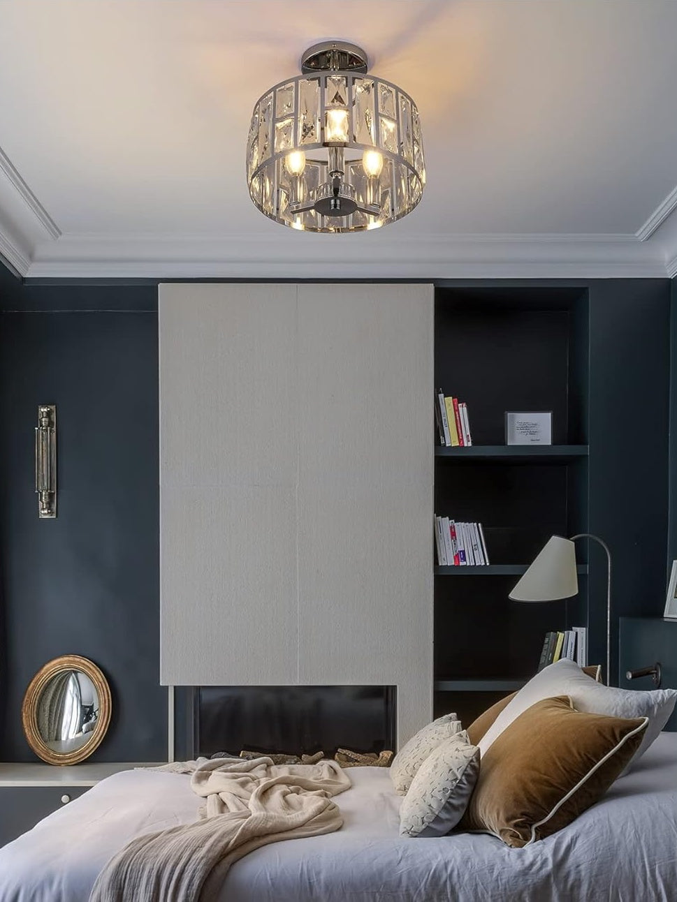 Industrial  Crystal Drum Ceiling Lamp - Entrance Glass Flush Mount Light