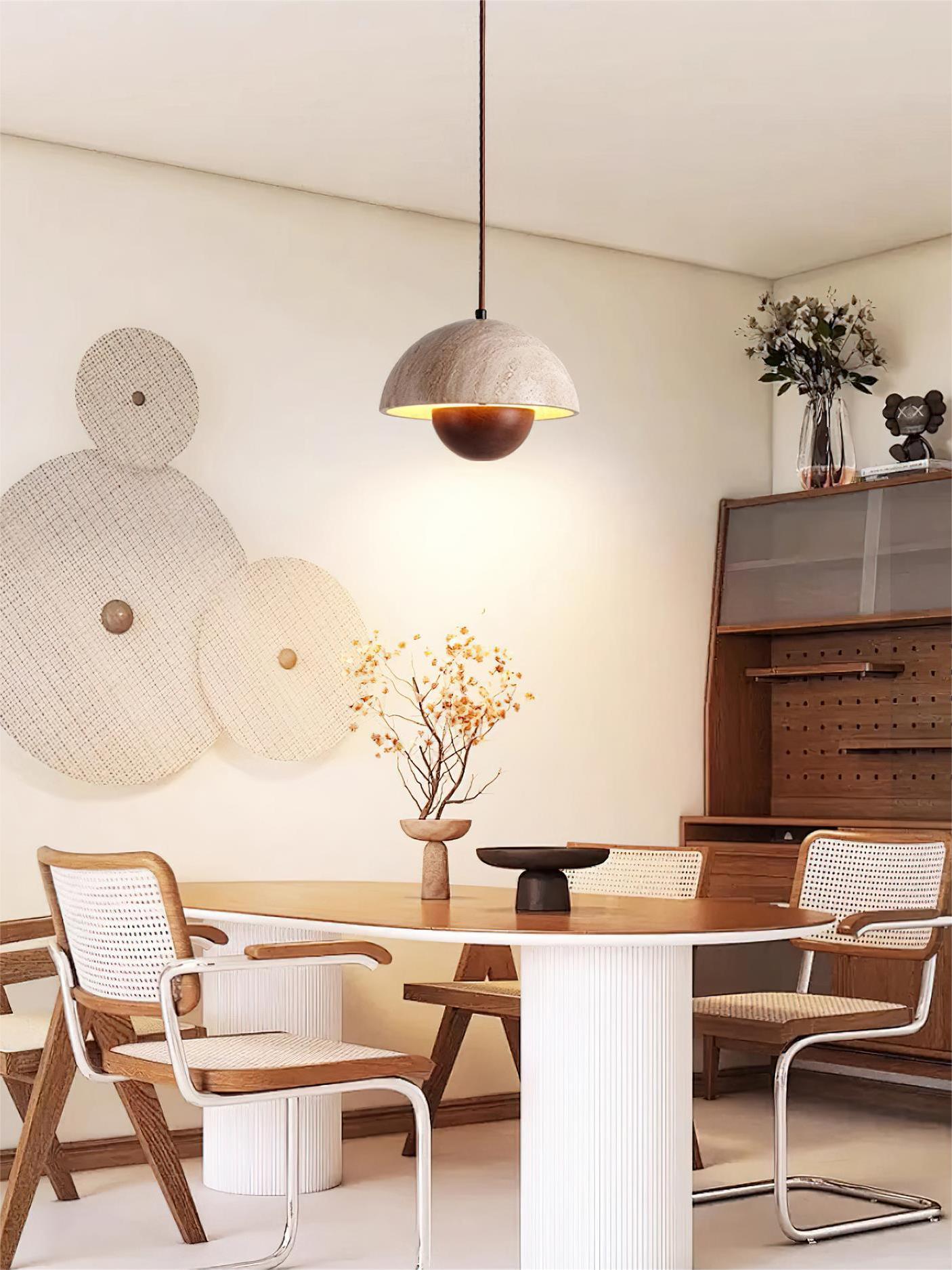 Wabi-Sabi Travertine Flower Bud Pendant Lamp