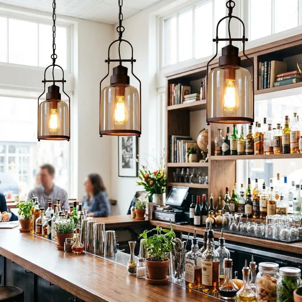 Black Bell Jar Cylinder Glass Pendant Light – Rustic Industrial Design