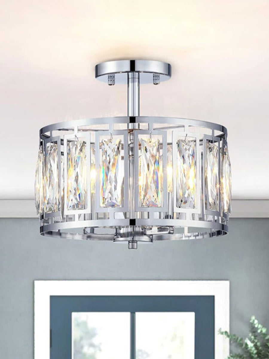 Industrial  Crystal Drum Ceiling Lamp - Entrance Glass Flush Mount Light