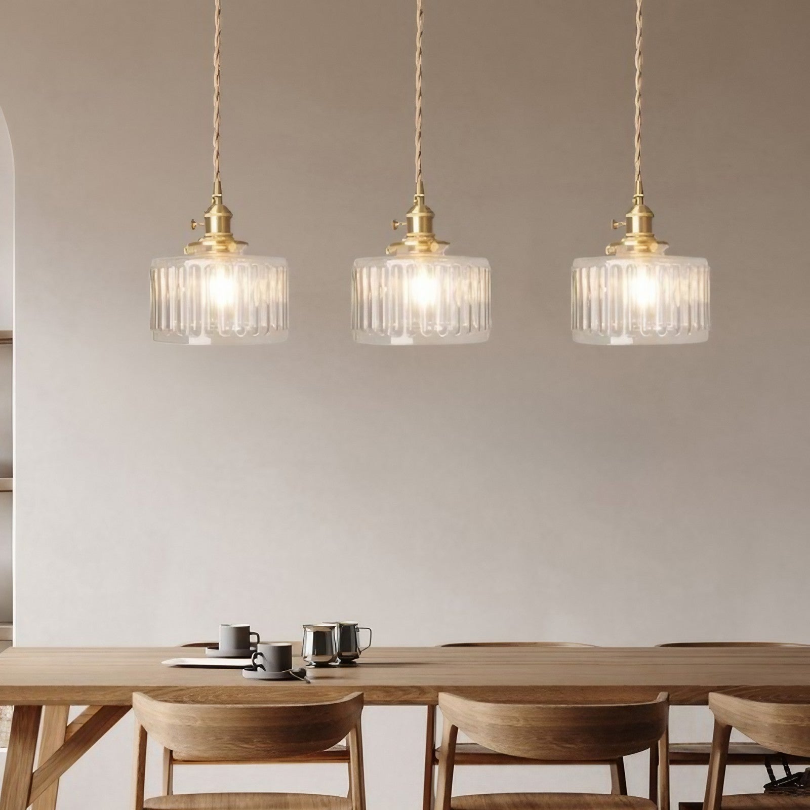 Vintage Wavy Green Glass Pendant Light – Cylinder Shade Hanging Lamp