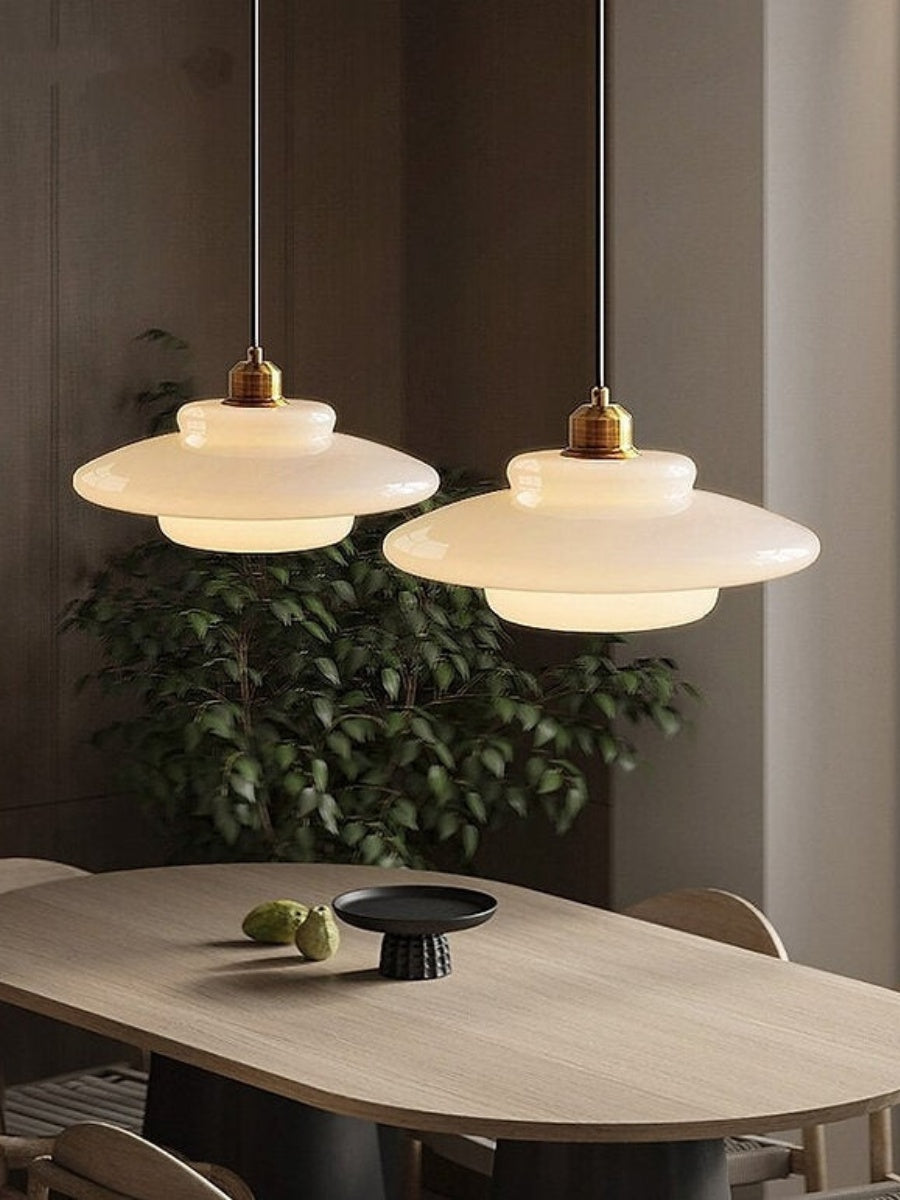Modern Cream Art Deco Milk Glass Pendant Light