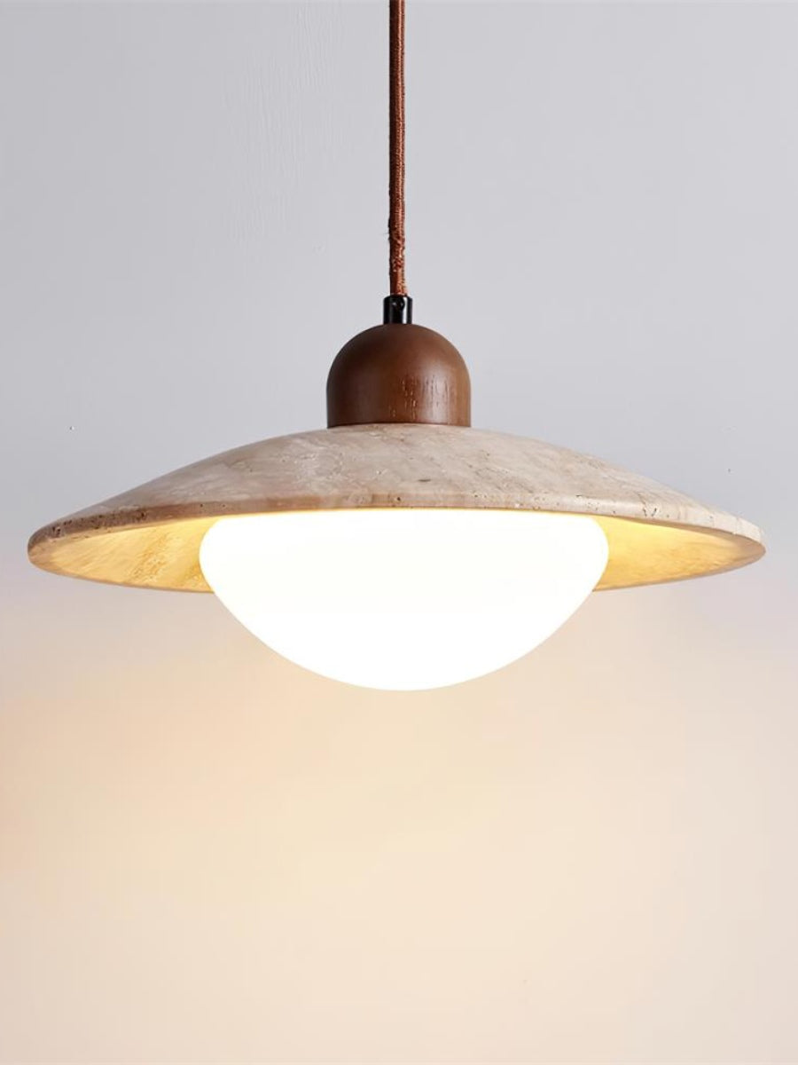 Nordic Wooden Plate Glass Travertine Pendant Light