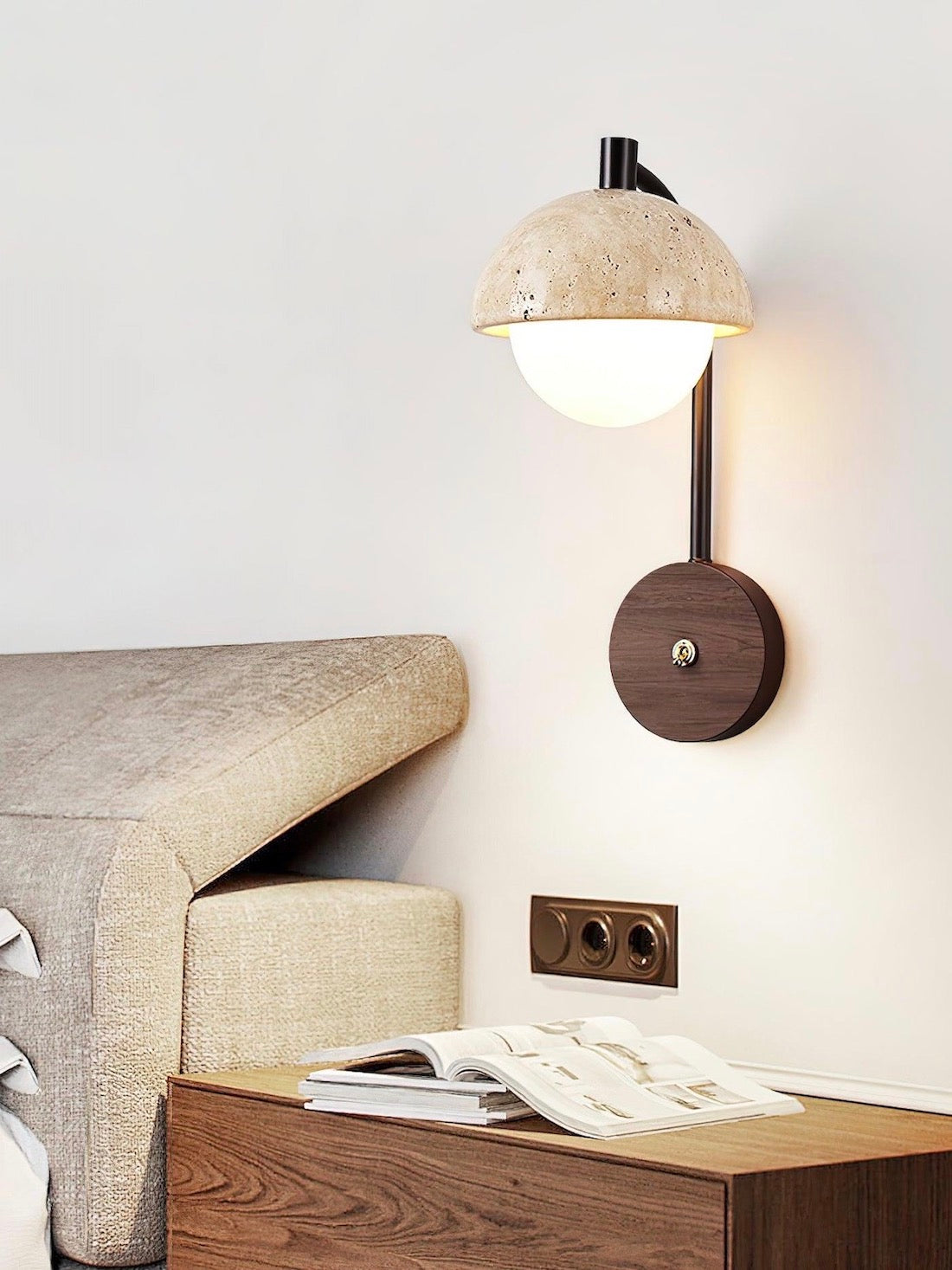Wabi-Sabi Style Travertine Half-Sphere Design Wall Lamp for Living Rooms and Bedrooms