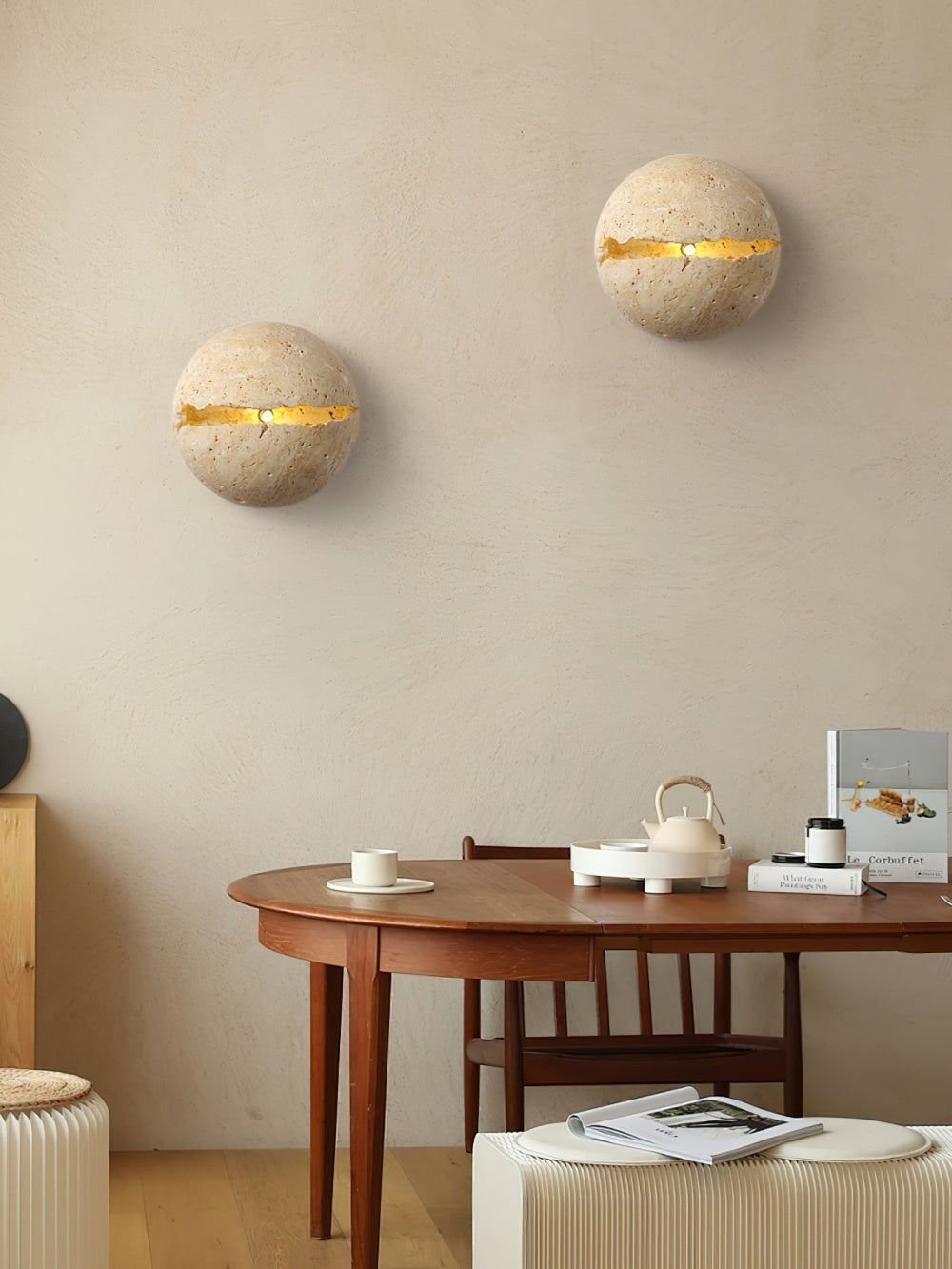 Hemispherical Split Travertine Wall Light