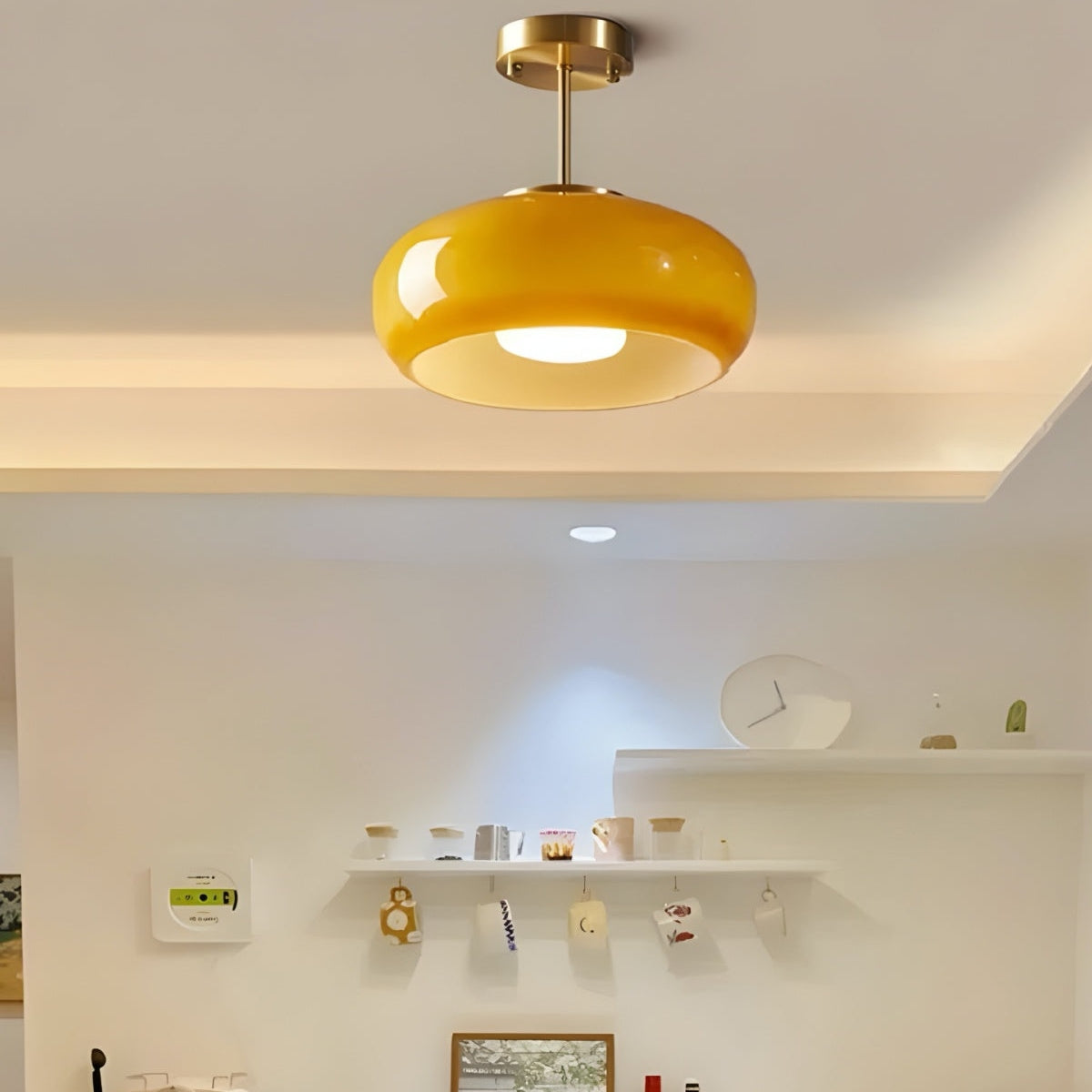 Nordic Style Bauhaus Glass Ceiling Lamp - Retro Brass Glass Disc Light