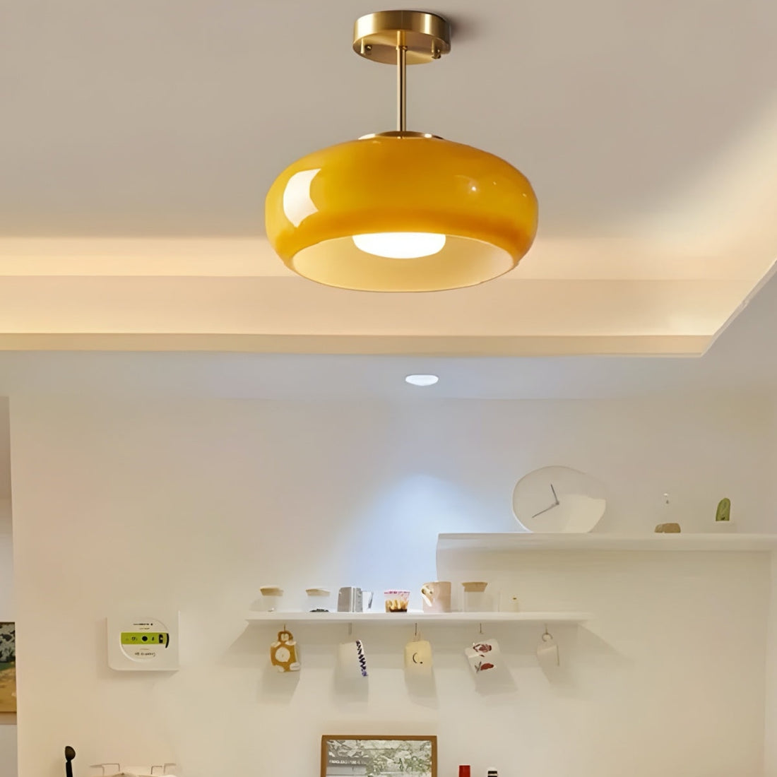 Nordic Style Bauhaus Glass Ceiling Lamp - Retro Brass Glass Disc Light