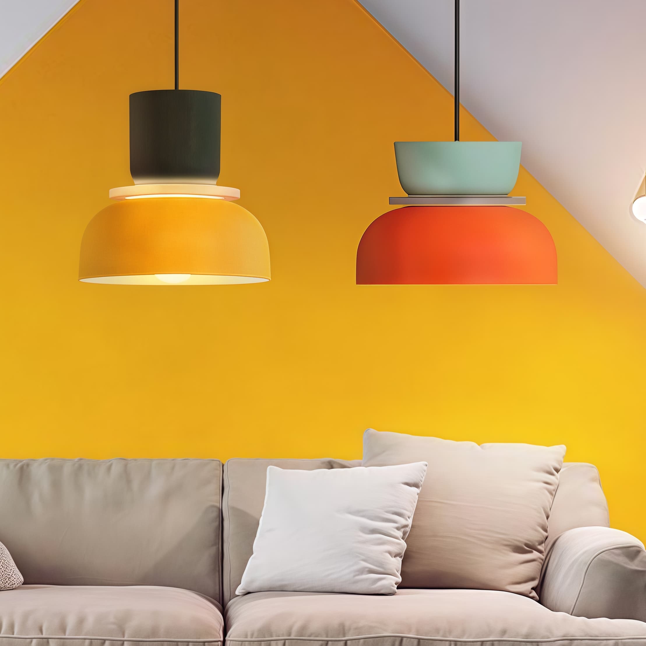 Nordic Style Macaron Pendant Light - Modern Color Block Bowl Shade Lamp