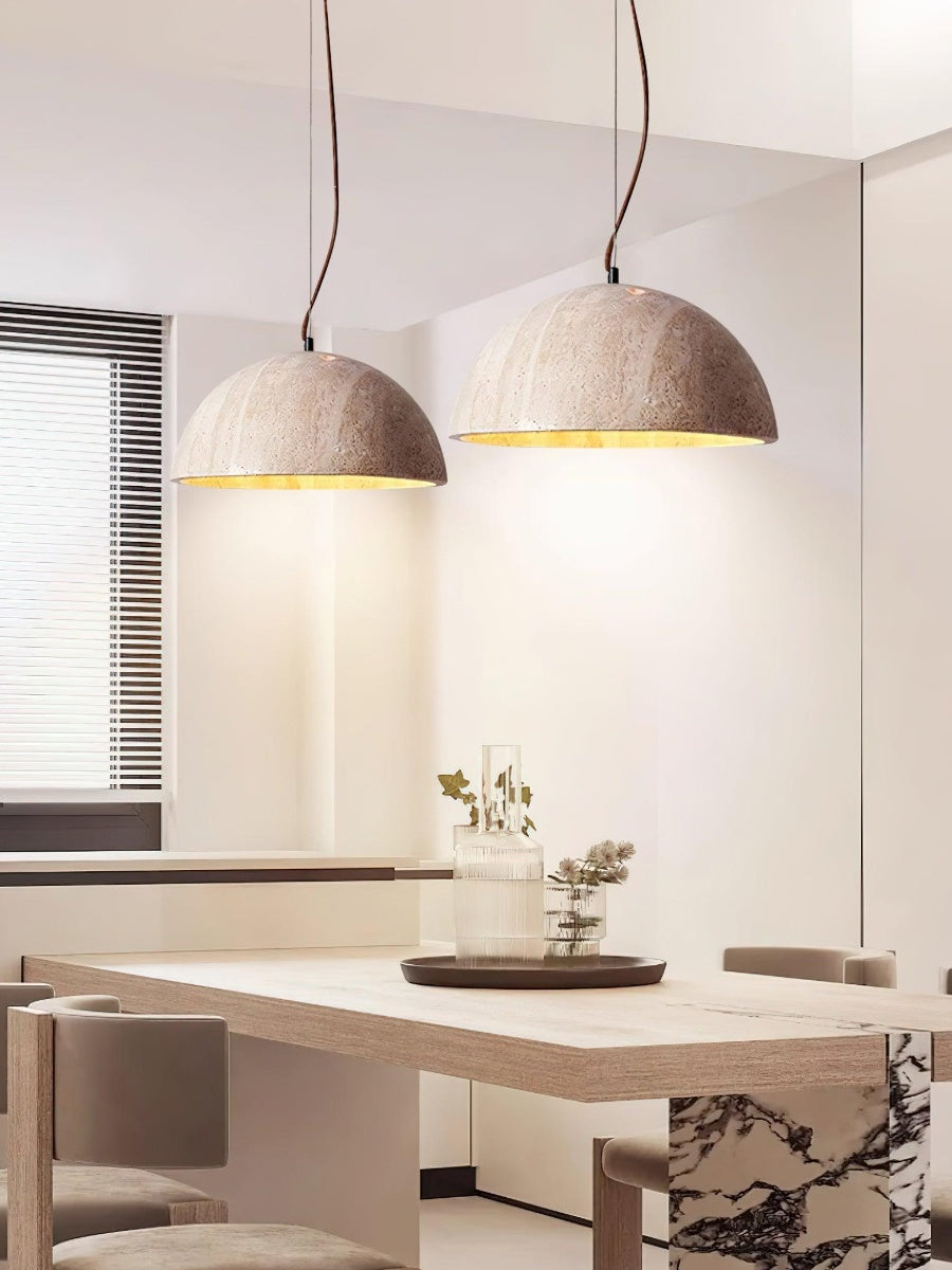 Modern Minimalist Travertine Hemisphere Pendant Lamp