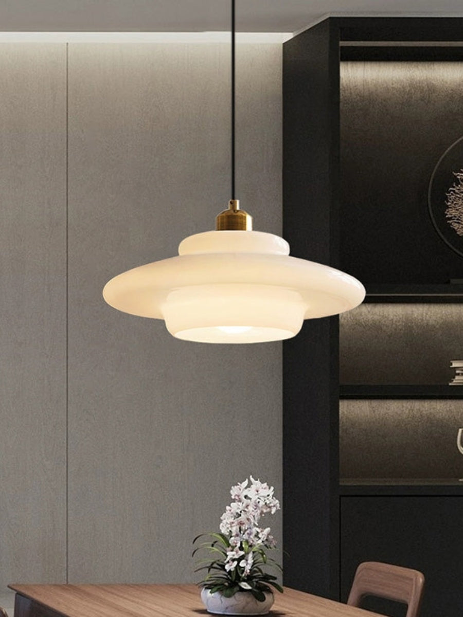 Modern Cream Art Deco Milk Glass Pendant Light