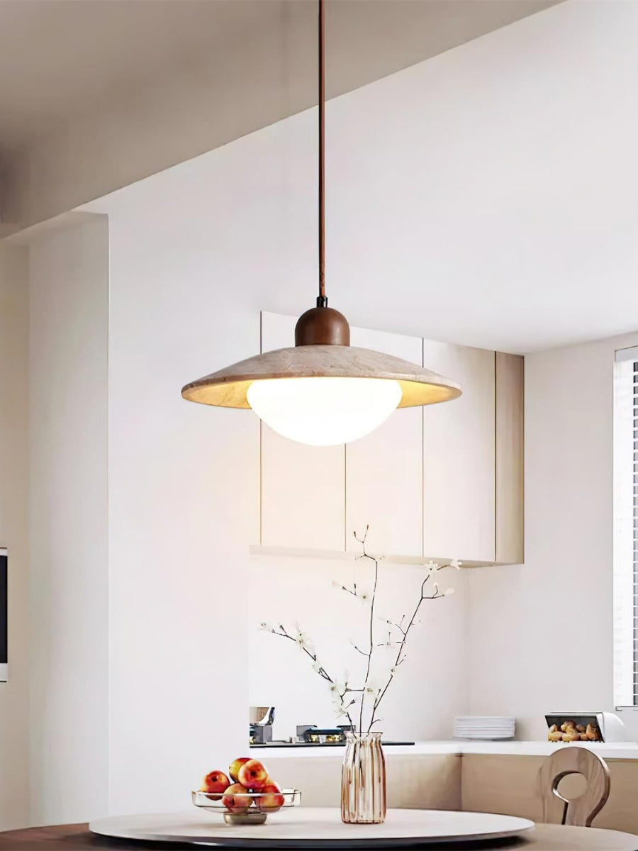 Nordic Wooden Plate Glass Travertine Pendant Light