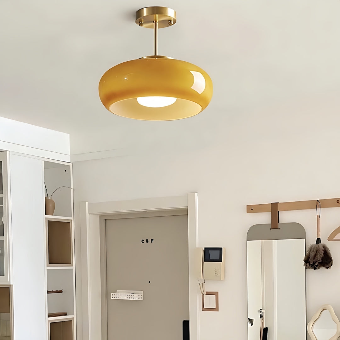 Retro Brass Bauhaus Glass Disc Ceiling Lamp