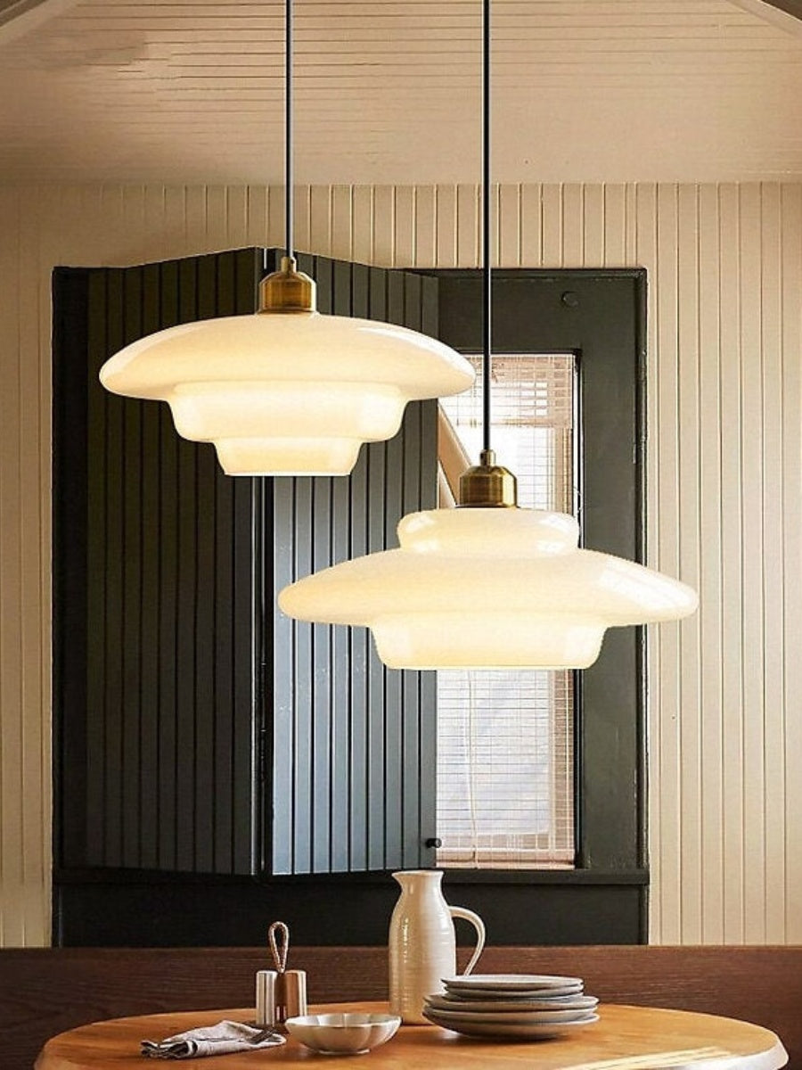 Modern Cream Art Deco Milk Glass Pendant Light