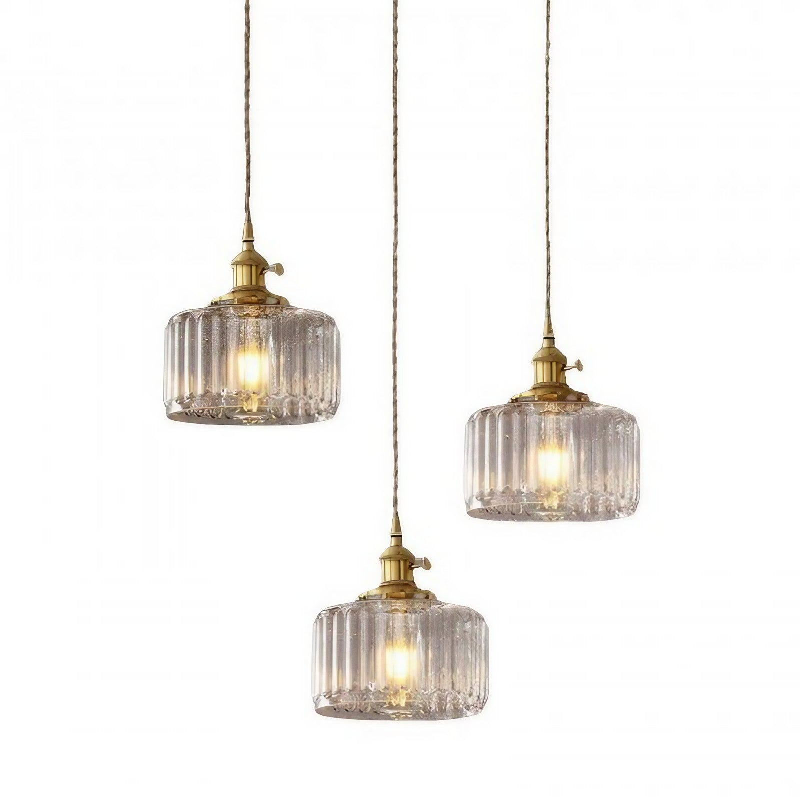 Vintage Wavy Green Glass Pendant Light – Cylinder Shade Hanging Lamp