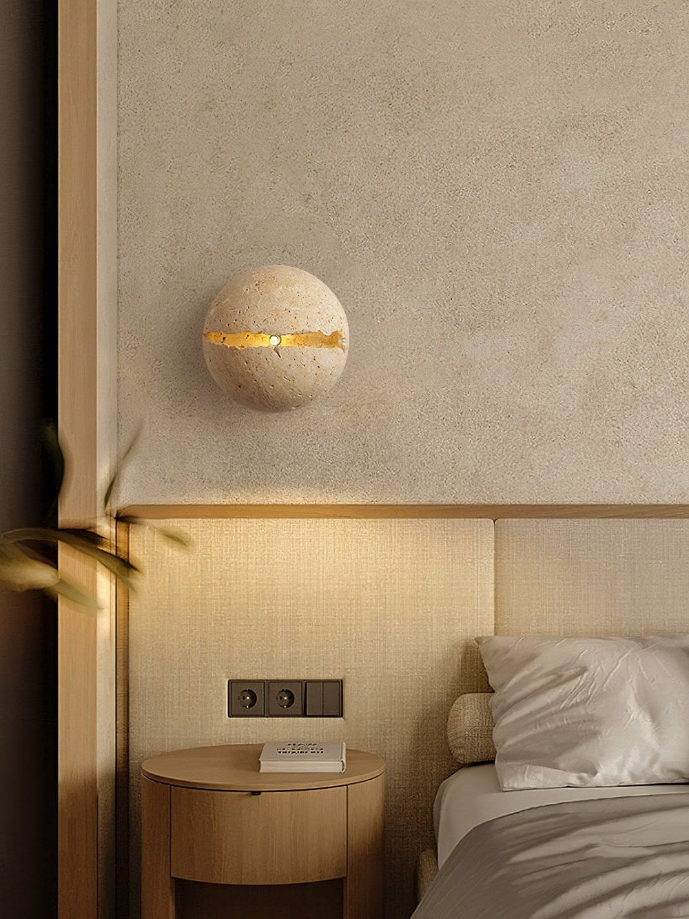 Hemispherical Split Travertine Wall Light