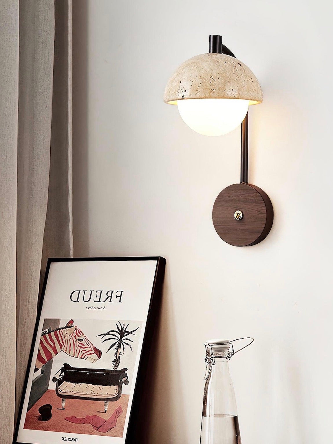 Wabi-Sabi Style Travertine Half-Sphere Design Wall Lamp for Living Rooms and Bedrooms