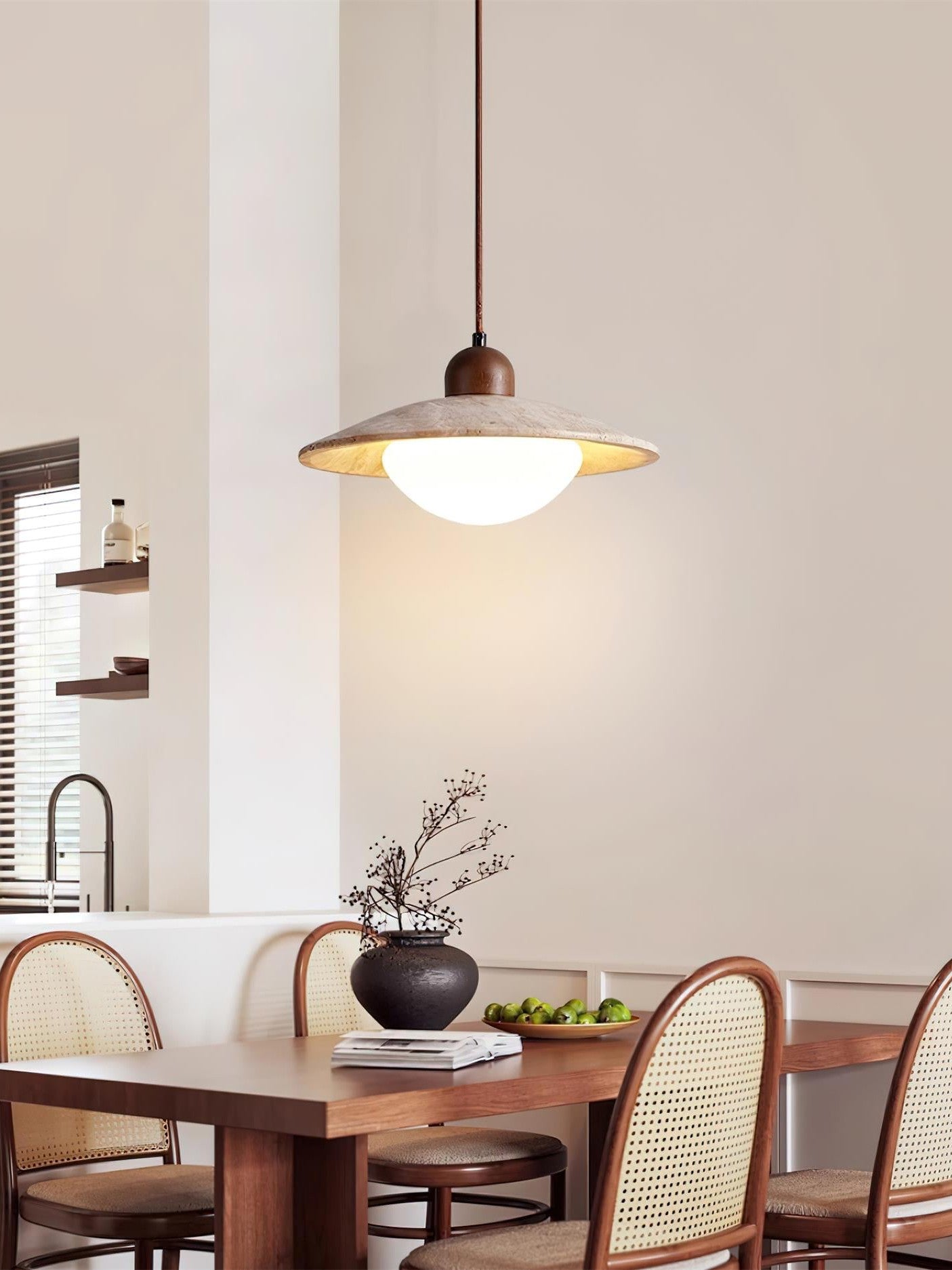 Nordic Wooden Plate Glass Travertine Pendant Light