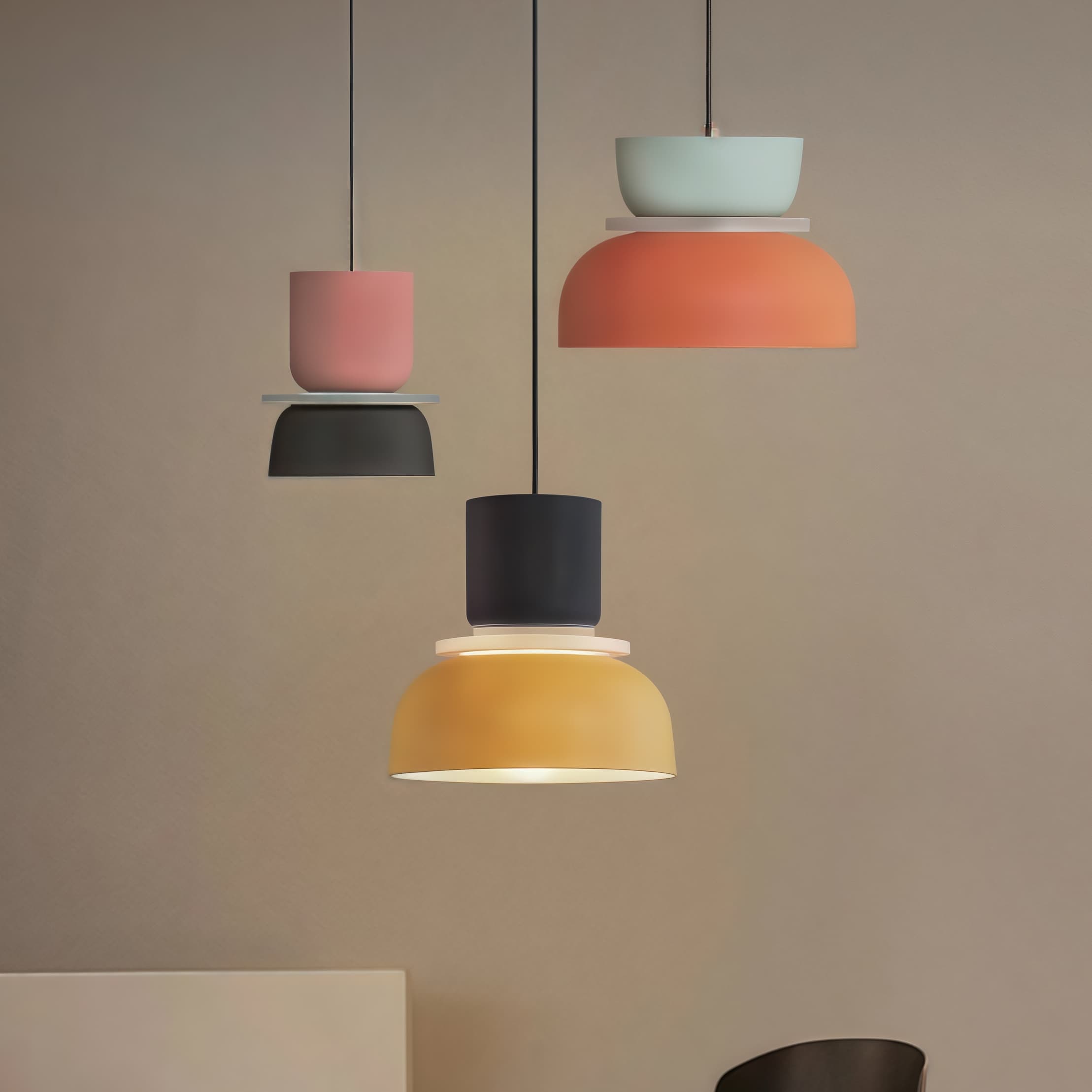 Nordic Style Macaron Pendant Light - Modern Color Block Bowl Shade Lamp