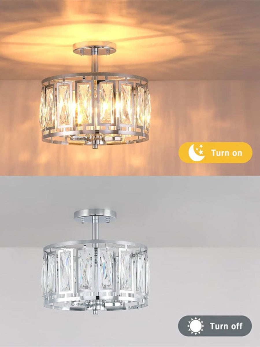 Industrial  Crystal Drum Ceiling Lamp - Entrance Glass Flush Mount Light