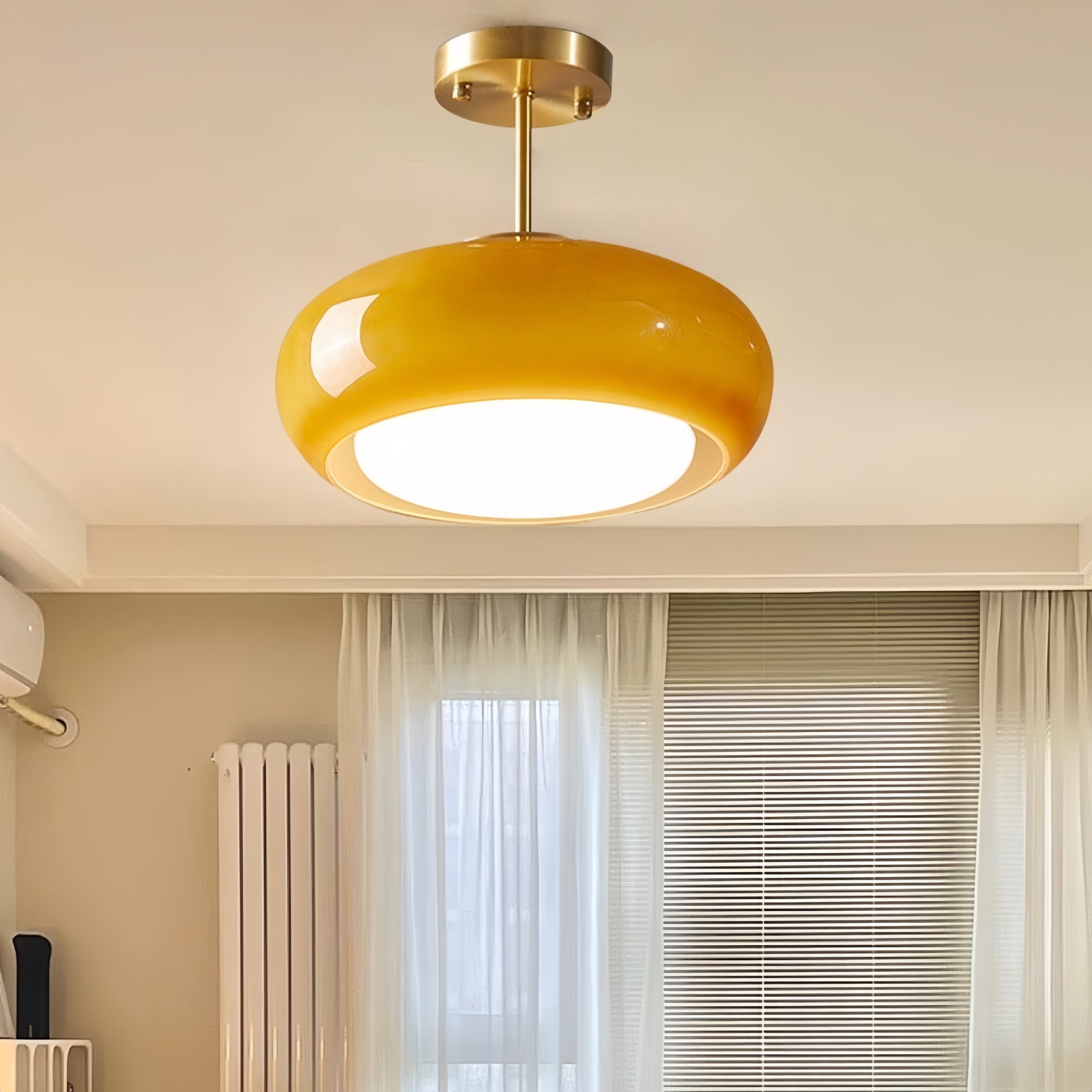 Nordic Style Bauhaus Glass Ceiling Lamp - Retro Brass Glass Disc Light
