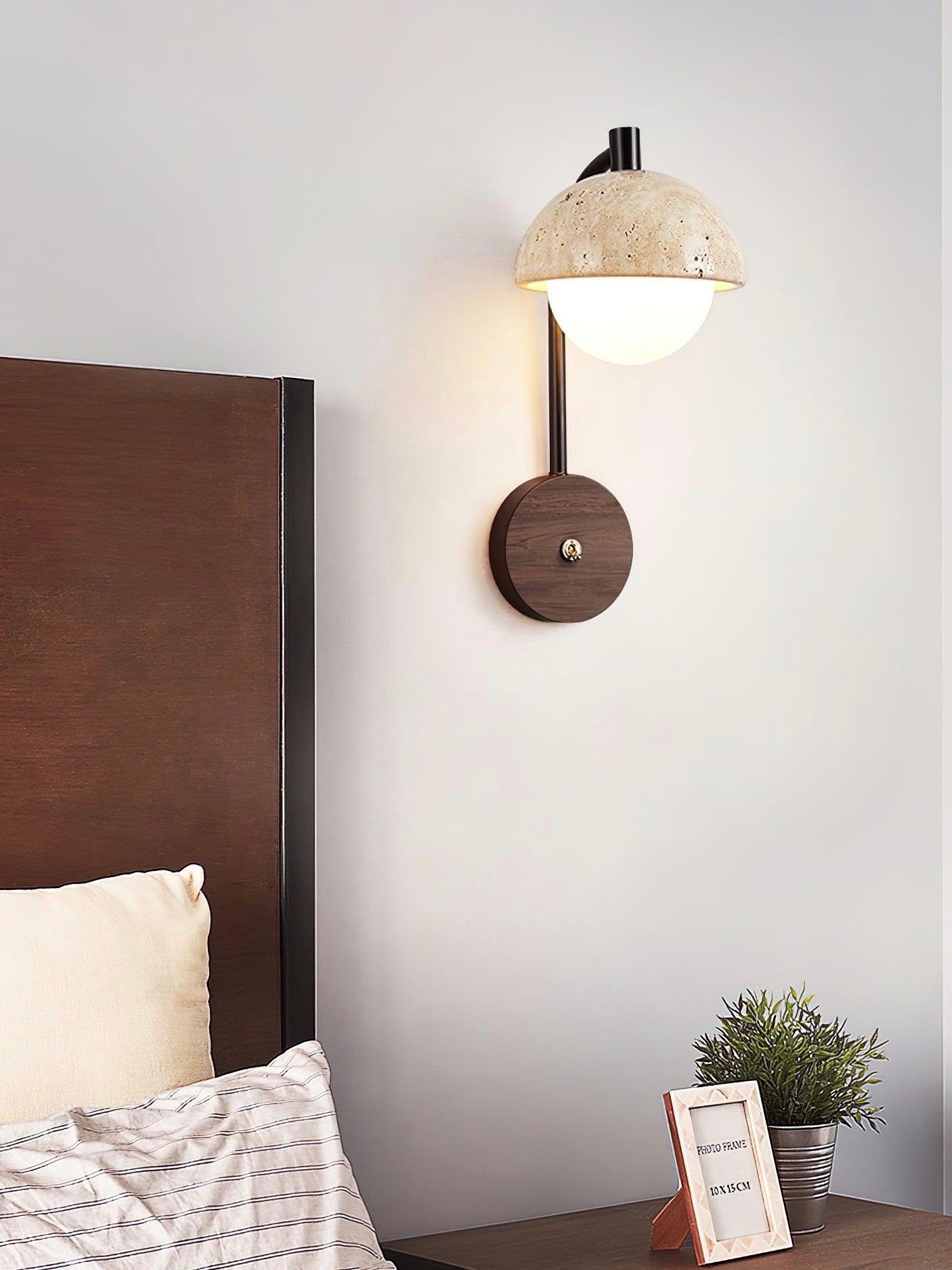 Wabi-Sabi Style Travertine Half-Sphere Design Wall Lamp for Living Rooms and Bedrooms