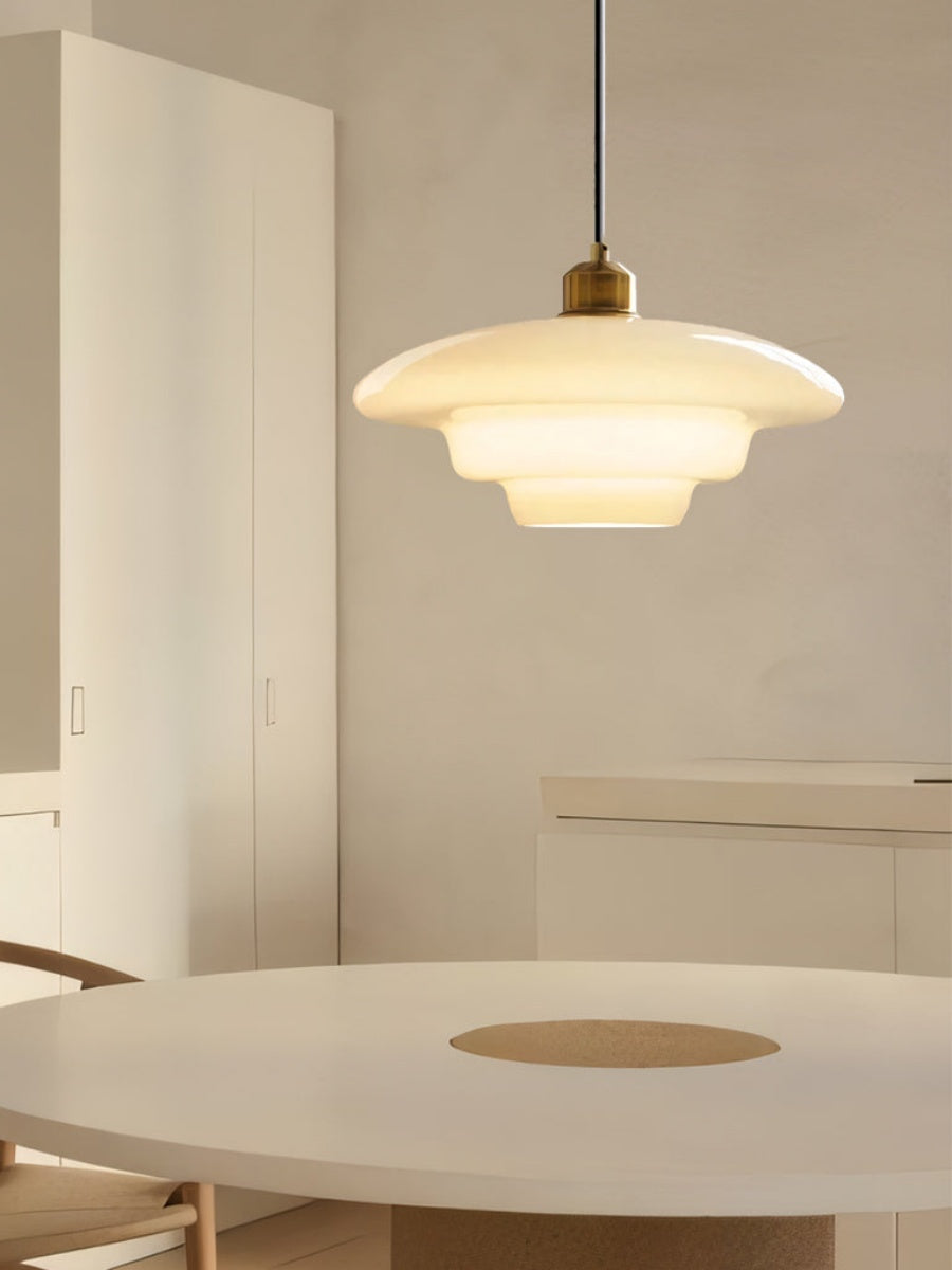 Modern Cream Art Deco Milk Glass Pendant Light