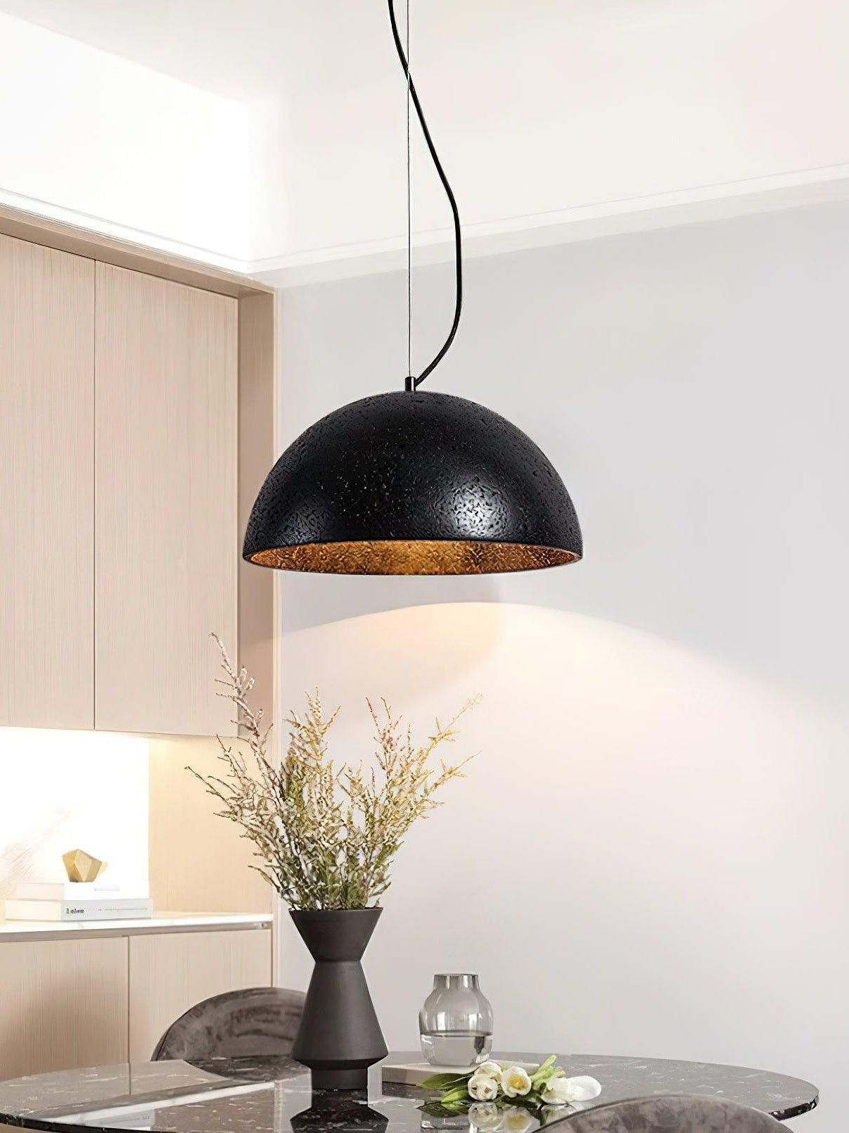 Modern Minimalist Travertine Hemisphere Pendant Lamp