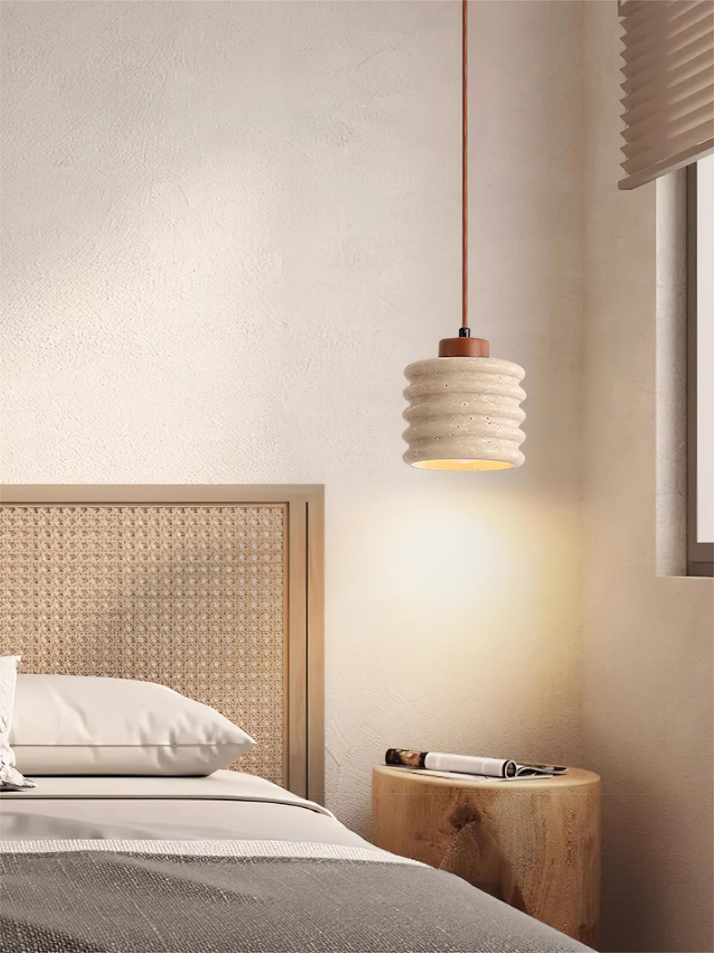 Wabi-Sabi Ripple Travertine Pendant Lamp for Bedroom Cafeteria