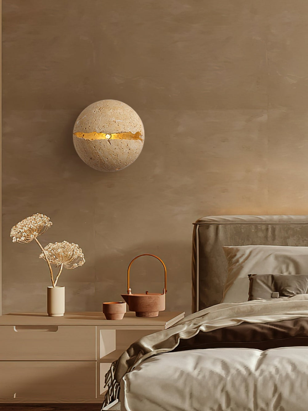 Hemispherical Split Travertine Wall Light