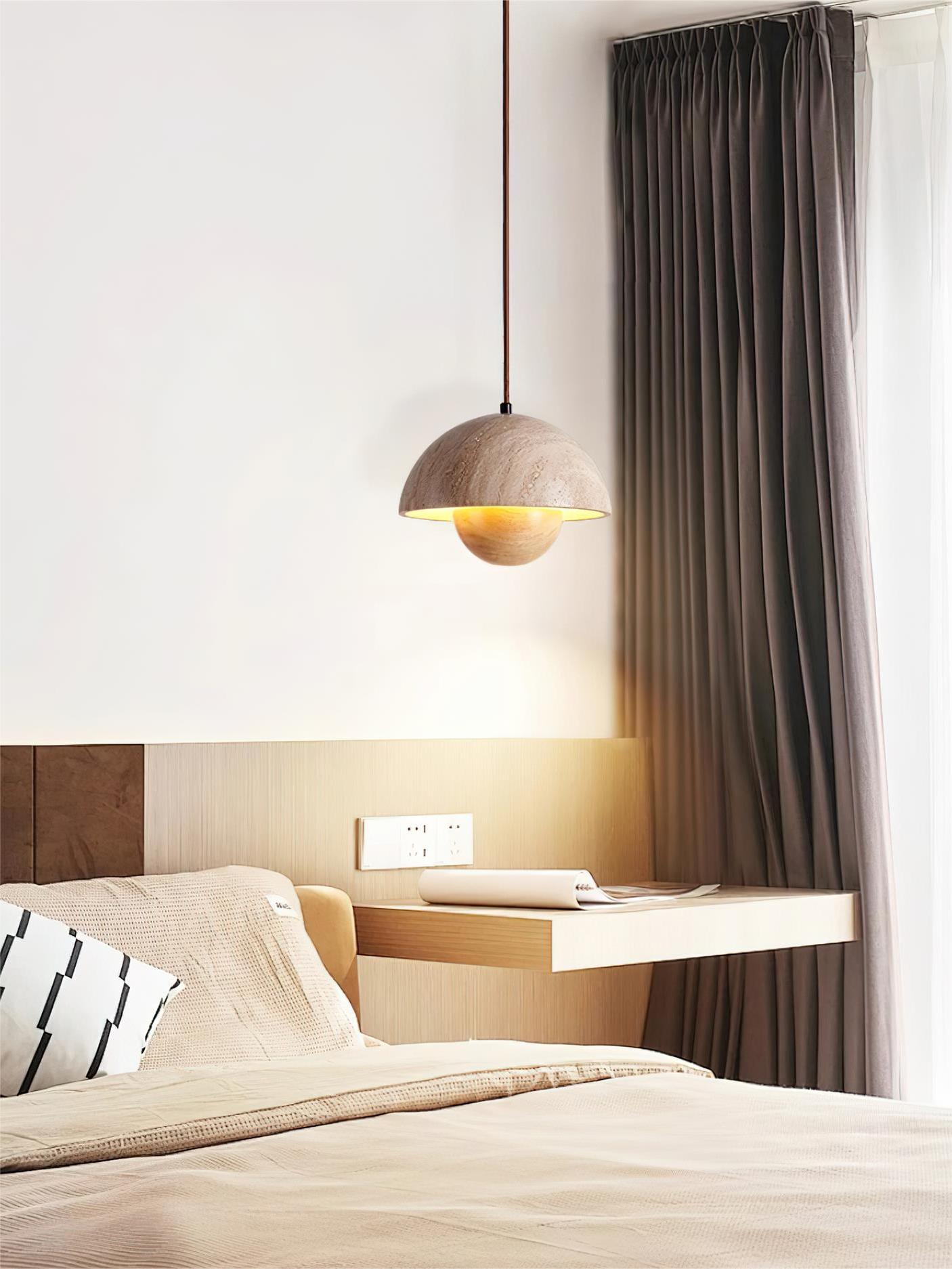 Wabi-Sabi Travertine Flower Bud Pendant Lamp