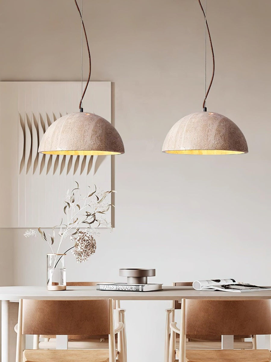 Modern Minimalist Travertine Hemisphere Pendant Lamp