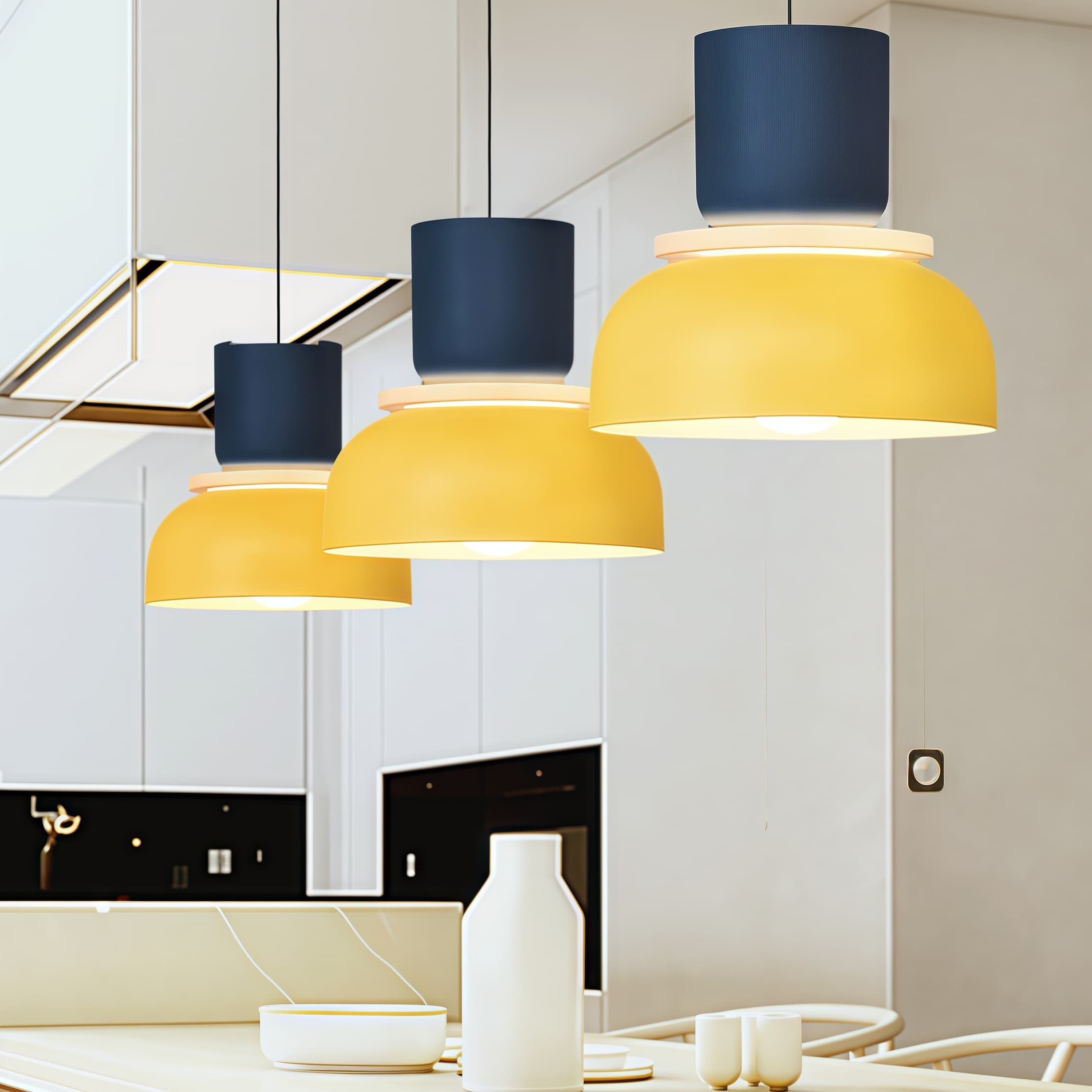 Nordic Style Macaron Pendant Light - Modern Color Block Bowl Shade Lamp
