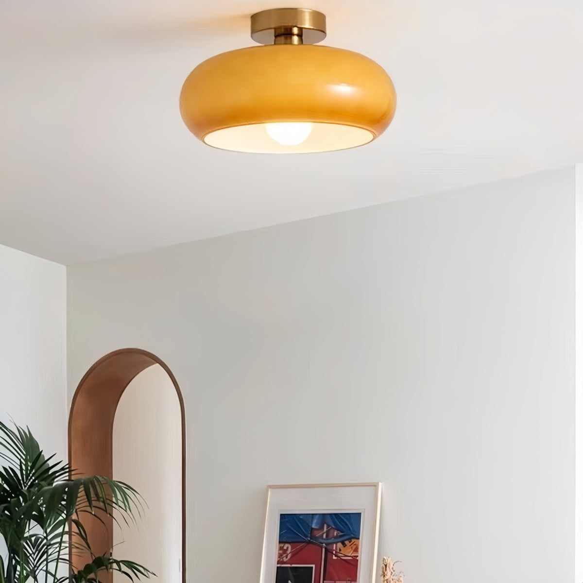 Nordic Style Bauhaus Glass Ceiling Lamp - Retro Brass Glass Disc Light
