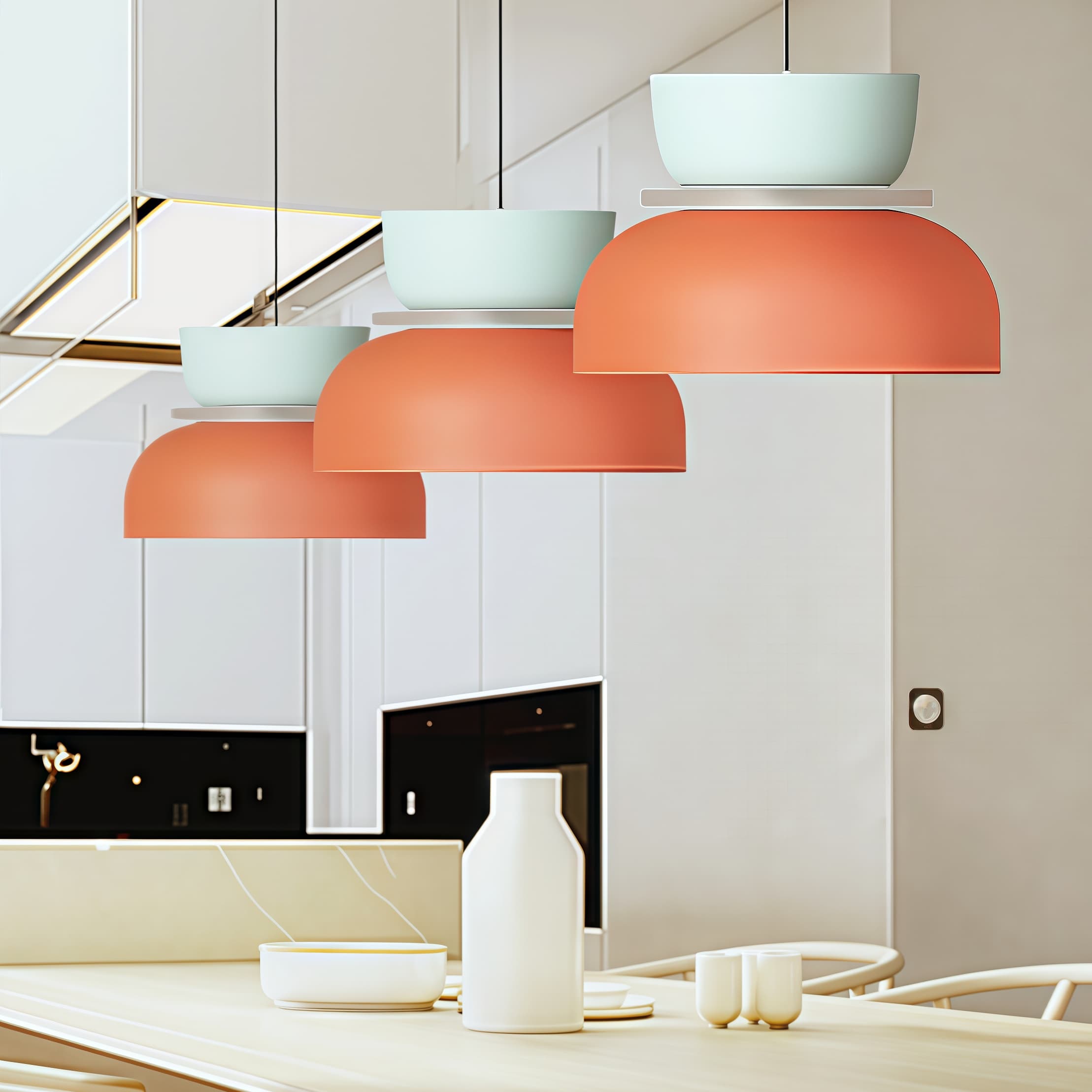 Nordic Style Macaron Pendant Light - Modern Color Block Bowl Shade Lamp