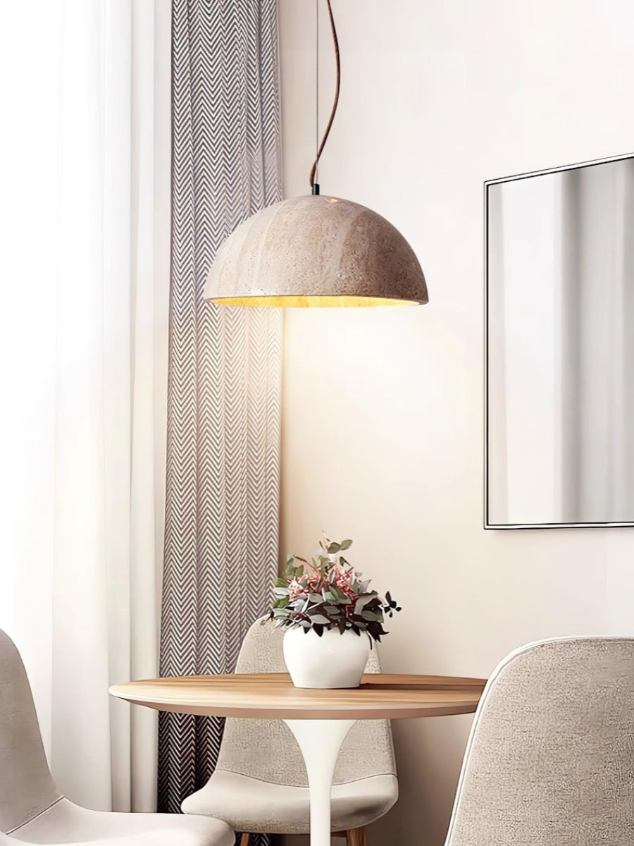 Modern Minimalist Travertine Hemisphere Pendant Lamp