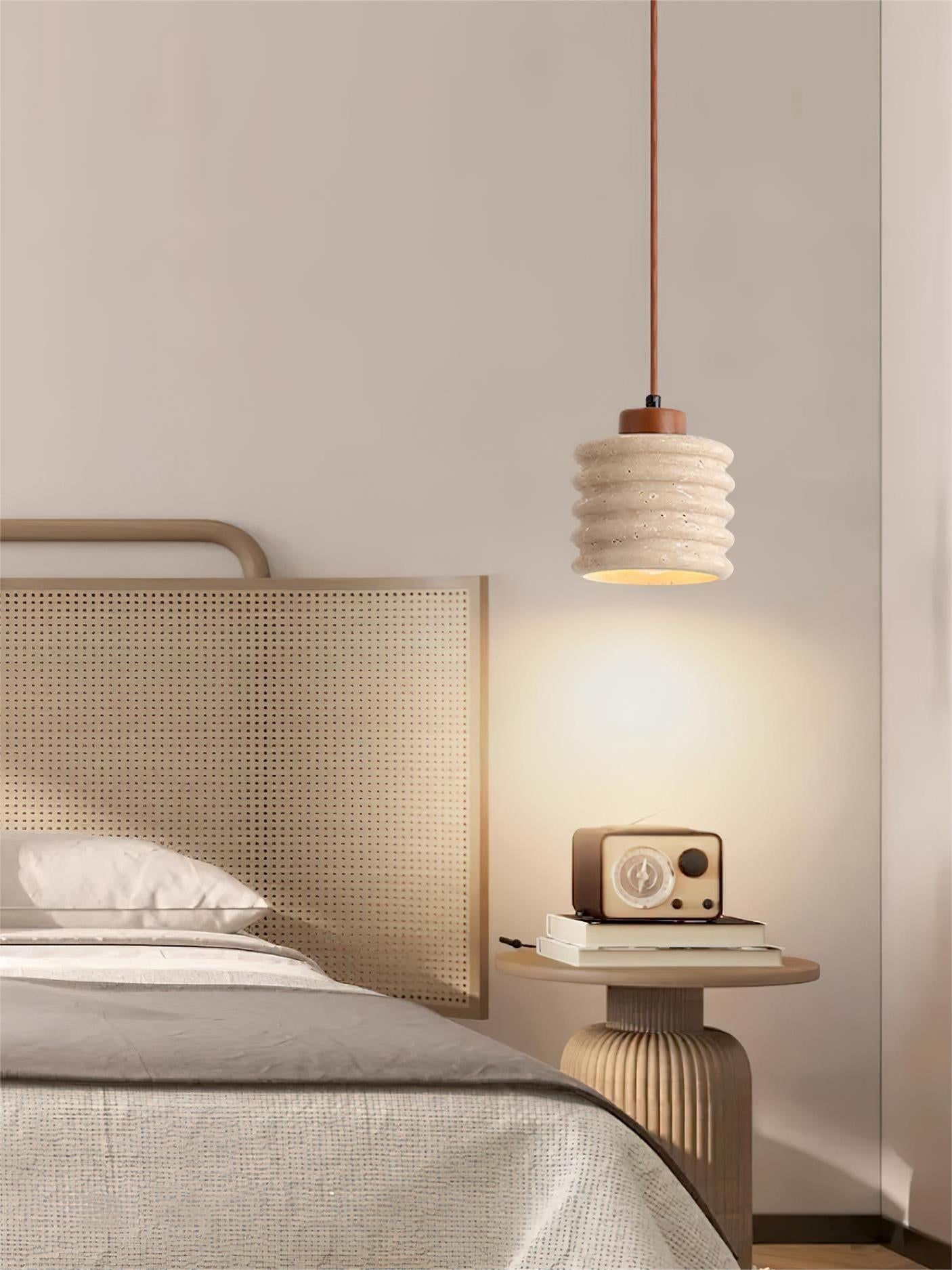 Wabi-Sabi Ripple Travertine Pendant Lamp for Bedroom Cafeteria