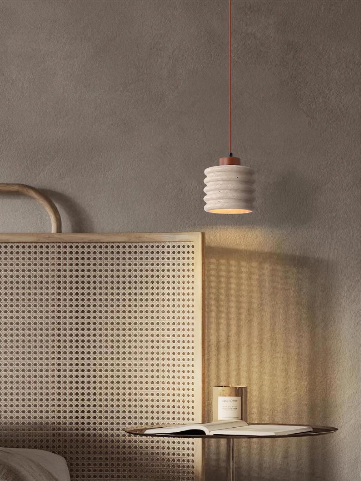 Wabi-Sabi Ripple Travertine Pendant Lamp for Bedroom Cafeteria